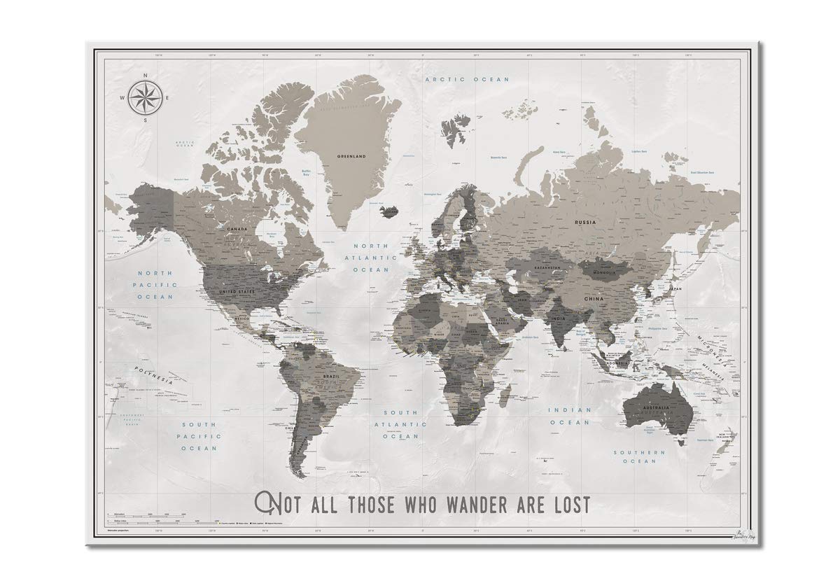 Personalized Travel Map with Pins - Custom Quote World Map Push Pin Poster for Adventure Tracking - 24