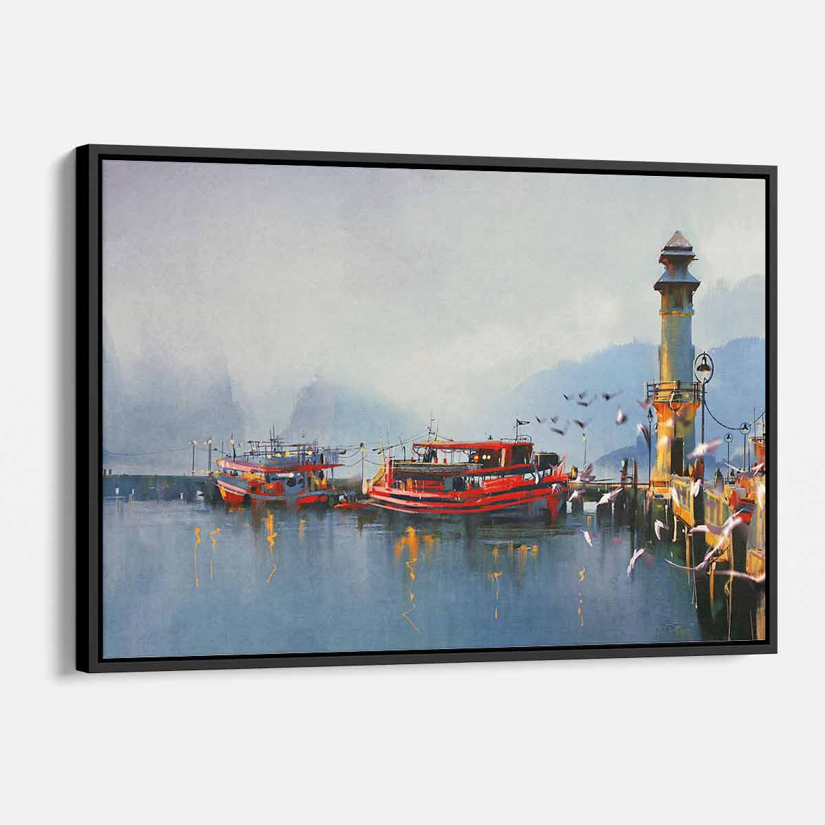 Vibrant Multi-Color Fishing Boats Harbor Wall Art Canvas Print 5376 - Perfect for Coastal & Nautical Home Decor, Office or Living Room