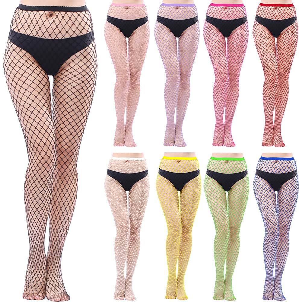 Adove Women's Multipack Fishnet Tights - Thigh High Stockings, Mesh High Waist Pantyhose in Multiple Colors | Perfect for Halloween, Cosplay & Night Out Outfits