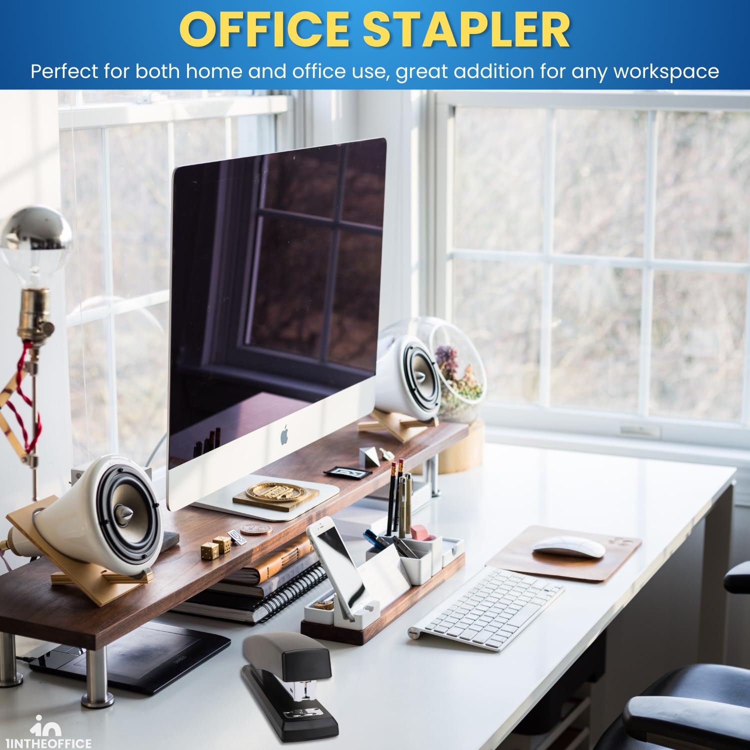 1InTheOffice Heavy Duty Desk Stapler - 2 Pack Black Office Stapler with 20 Sheets Capacity for Paper Documents, Files, Reports | Perfect for Home Office, School, Workplace & Business Use