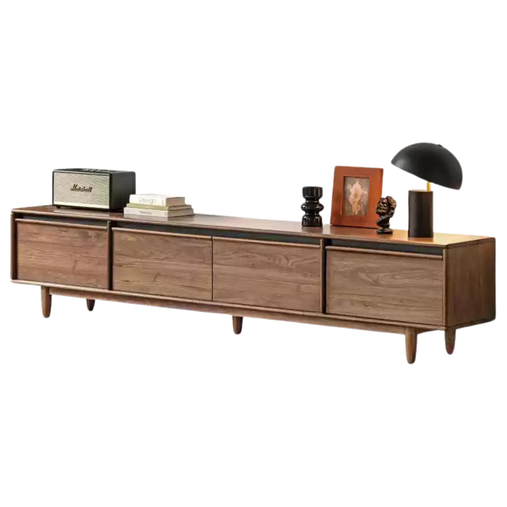 Premium Black Walnut & Ash Solid Wood TV Stand with Skeleton Line Design - Modern Entertainment Center for Living Room, Bedroom, and Home Theater Setup
