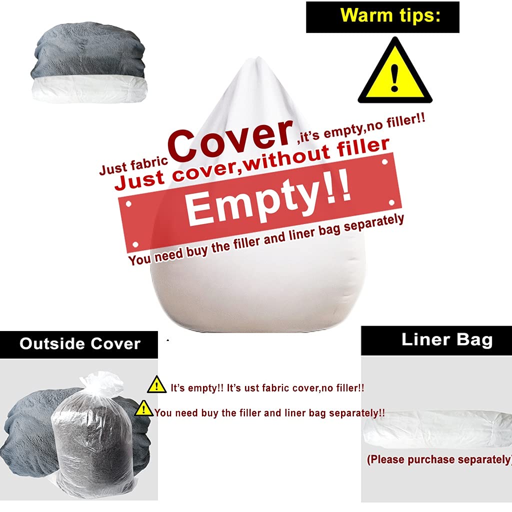 7ft XXL Giant Fluffy Faux Fur Bean Bag Chair Cover - Washable Soft Jumbo Sack Chair for Dorm, Living Room & Bedroom (Only Cover, No Filler) - Perfect for Movie Nights, Gaming & Relaxation (Black)