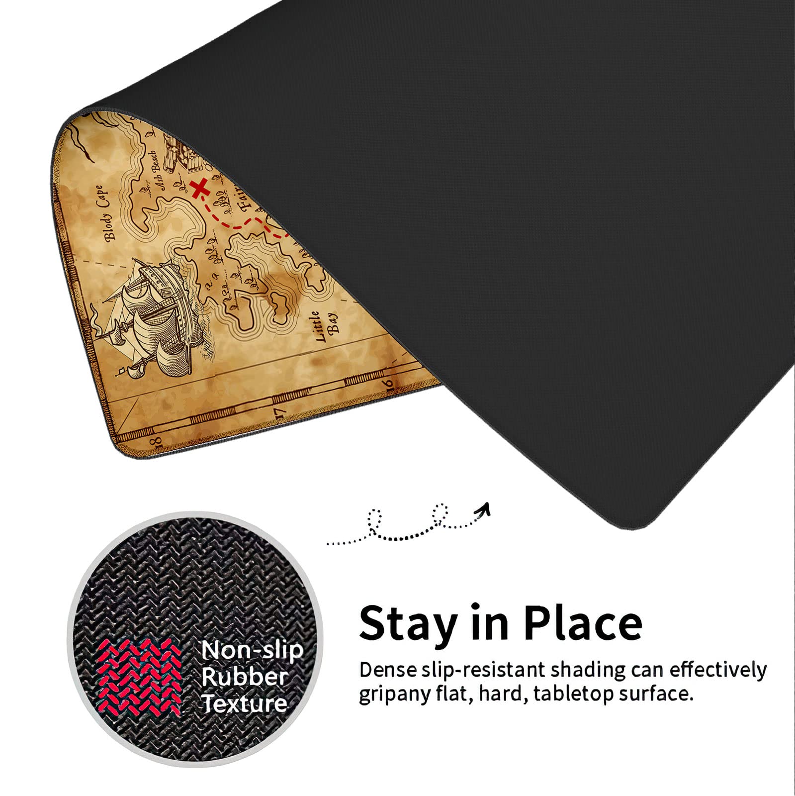 Skull Pirate Map Gaming Mouse Pad - Extra Large 31.5×11.8 Inch Non-Slip Rubber Base Desk Mat with Stitched Edges for PC, Laptop, Office & Home Use - Perfect for Gamers, Professionals & Students