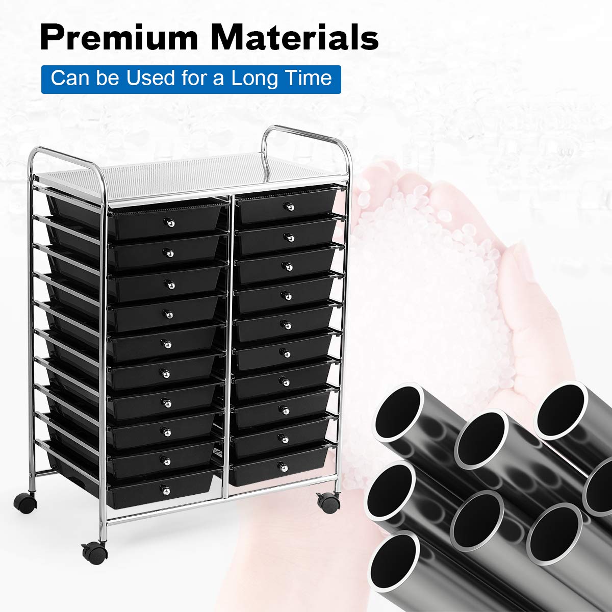 20-Drawer Rolling Storage Cart with Universal Wheels - Multipurpose Mobile Utility Organizer for Classroom, Office, School & Home - Perfect for Art Supplies, Tools, Crafts & Stationery Organization