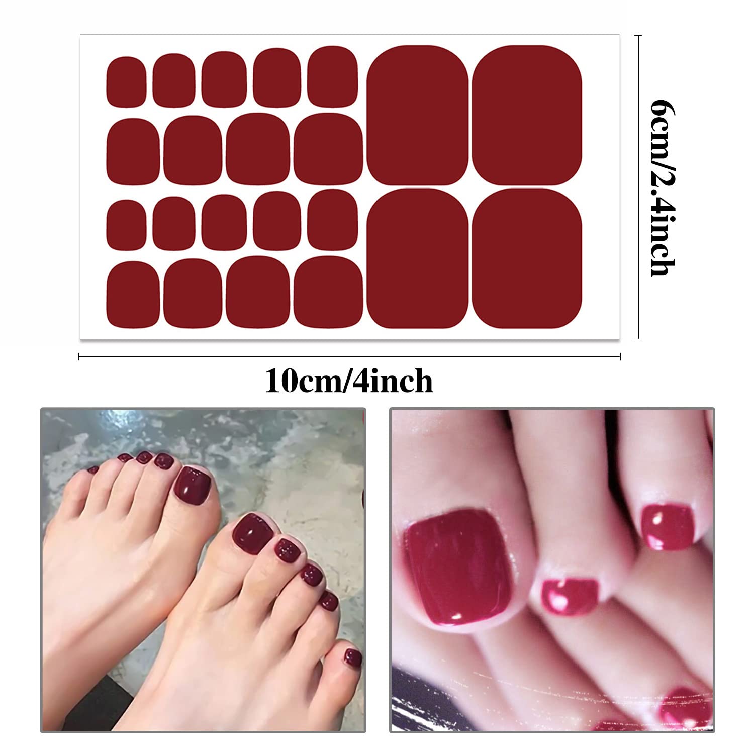 WOKOTO 20 Sheets 440 Pcs Solid Color Toe Nail Stickers - Full Cover Self-Adhesive Nail Wraps & Decals for Women & Girls - Includes Nail File - Perfect for DIY Manicures, Pedicures & Nail Art Designs
