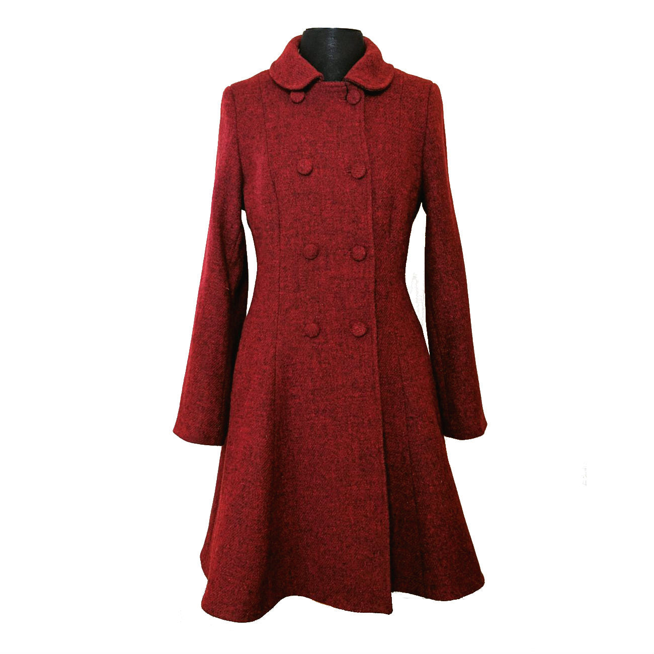Belle Women's Semi Flare Harris Tweed Overcoat Coat - Classic Winter Wool Jacket (3 Color Options) for Office, Dating & Special Occasions