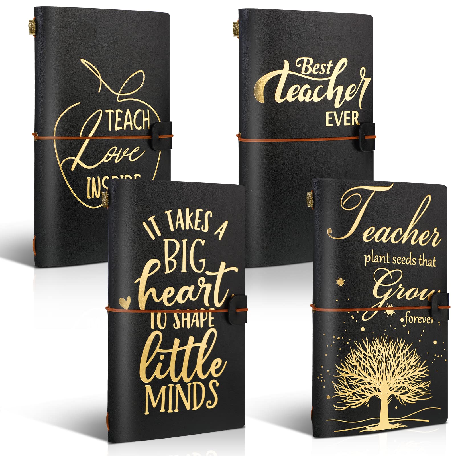 Spakon Leather Journal for Teachers - 4 Pack Retro Notebook, 4.72x7.87 Inch - Perfect Teacher Appreciation Gift & Classroom Writing