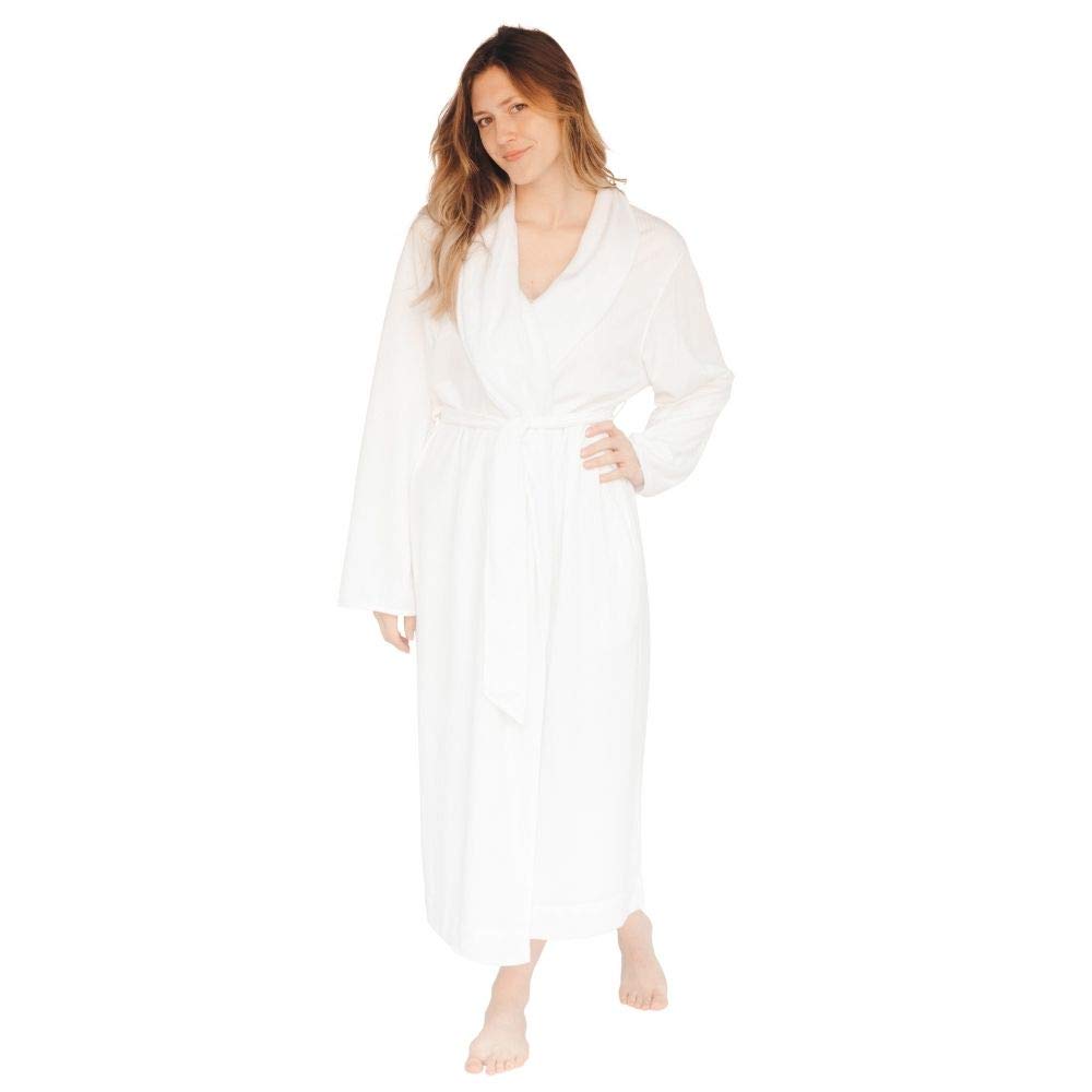 Telegraph Hill Double Layer Waffle Knit Check Robe - Soft Microfiber Spa Bathrobe for Women & Men | Cozy Loungewear for Home, Bath & Relaxation (Small, White)
