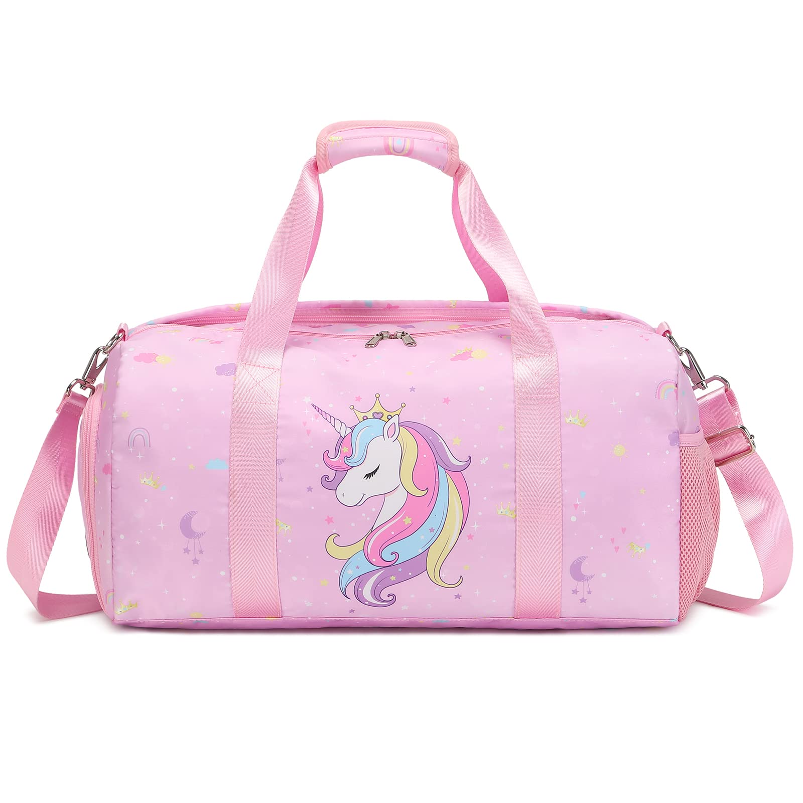 Girls Sports Duffel Bag with Shoe Compartment - Dance Gym Travel Weekender for Teens