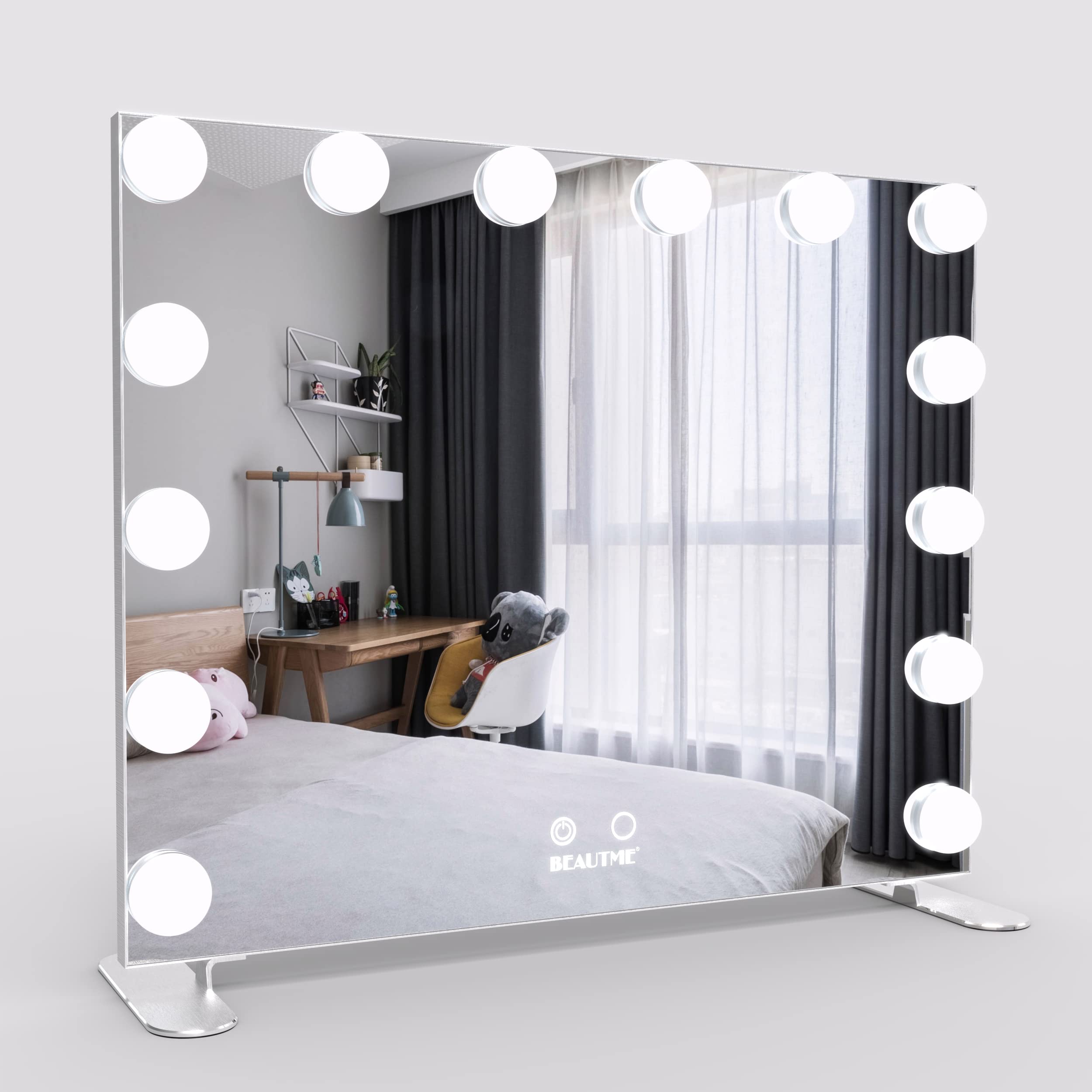 Nitin Lighted Vanity Mirror with Touch Control - Hollywood Makeup Mirror with LED Lights, Adjustable Brightness, Tabletop or Wall Mounted (Silver) - Perfect for Makeup Application, Skincare Routine & Home Decor