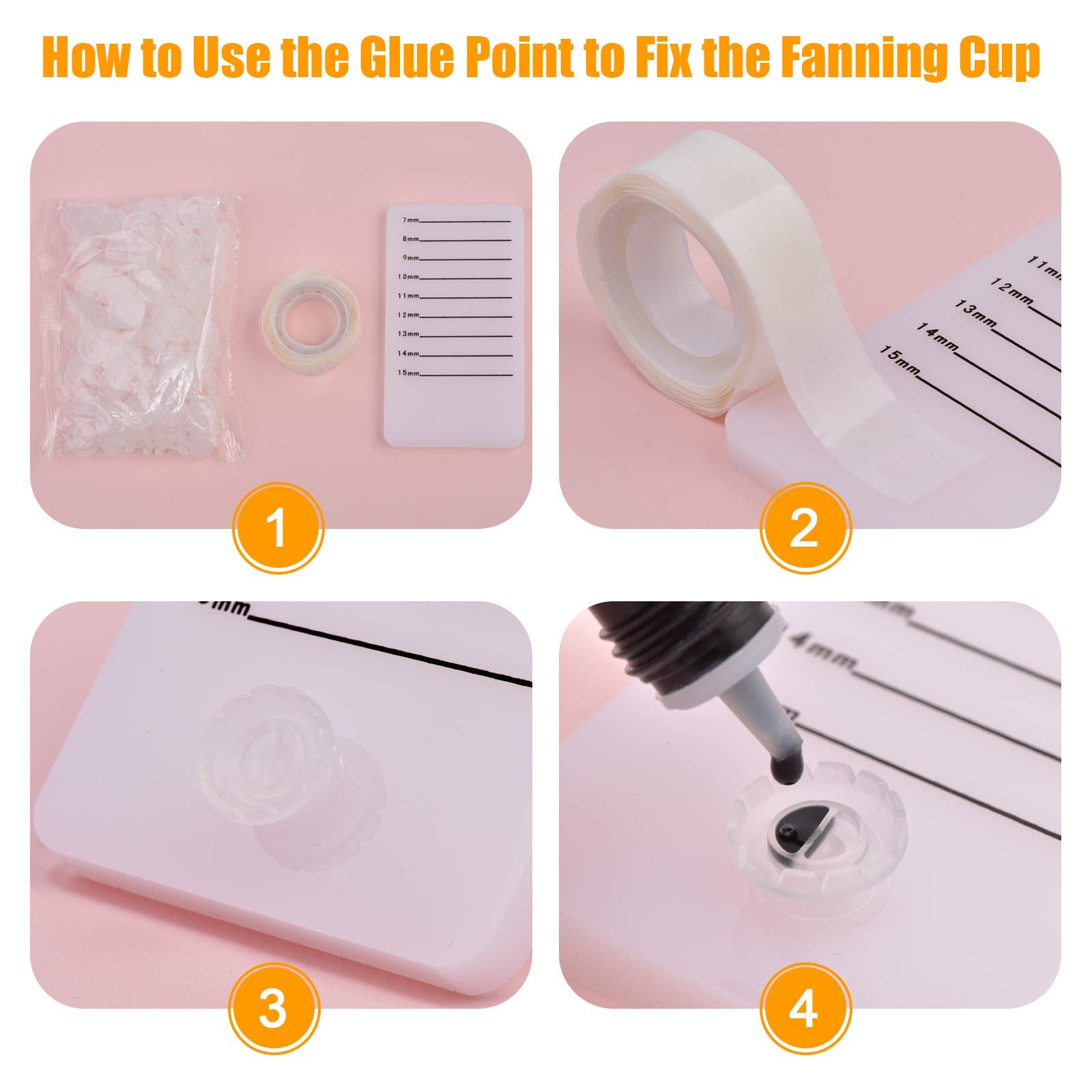 200PCS Lash Glue Ring Cup with 2 Slots - Eyelash Extension Glue Holder with 2 Rolls Glue Points - Professional Volume Fan Lash Supplies Kit for Salon & Home Use