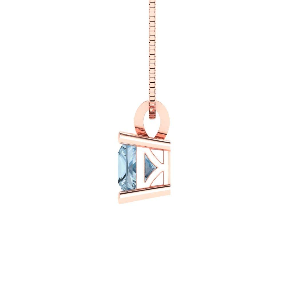 0.50ct Princess Cut Natural Light Blue Aquamarine Solitaire Pendant with 16