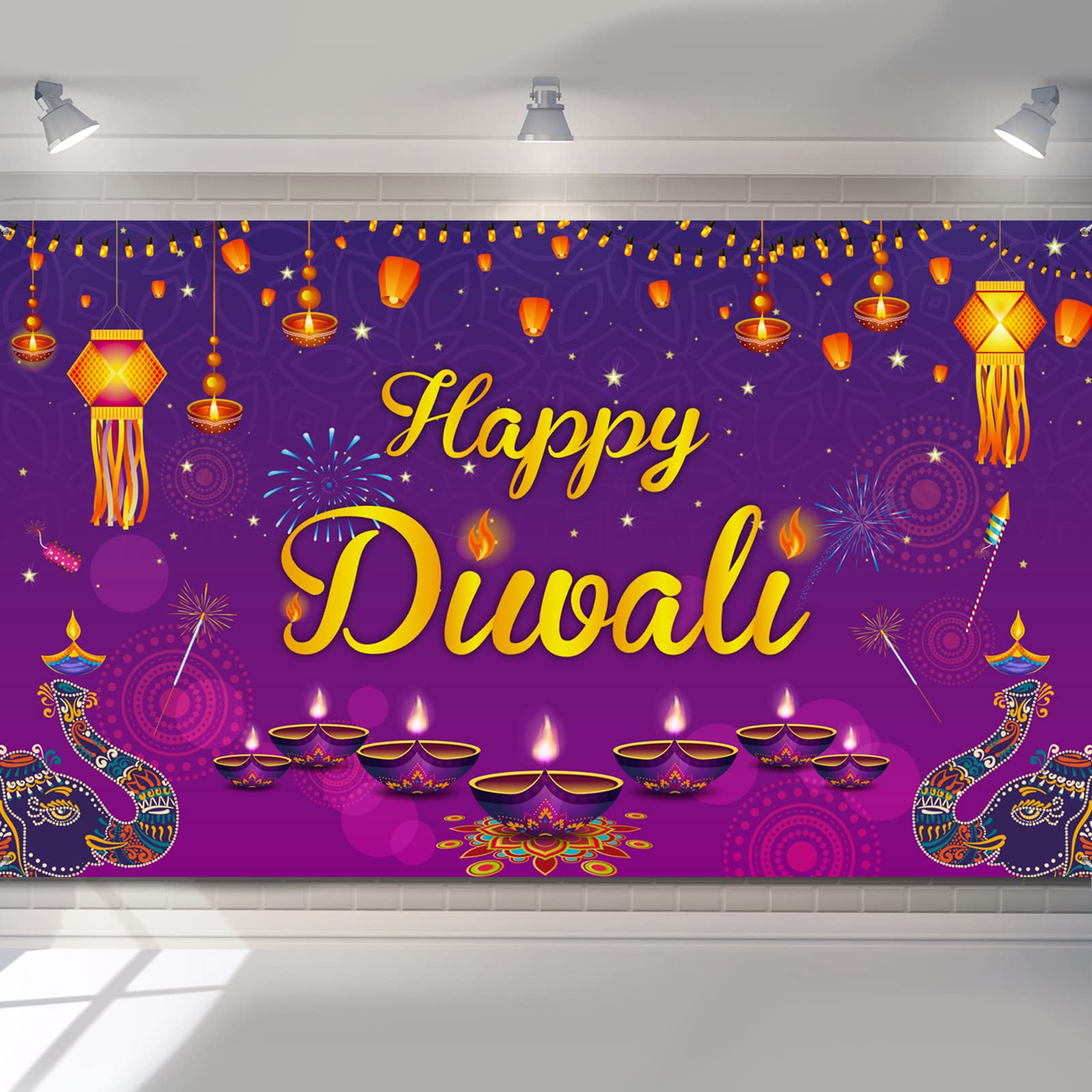 Happy Diwali Backdrop Banner 72x43 Inch - Indian Festival Party Decorations, Photography Background for Wall Porch Door - Diwali Light Celebration Supplies for Home Decor & Social Media Photos