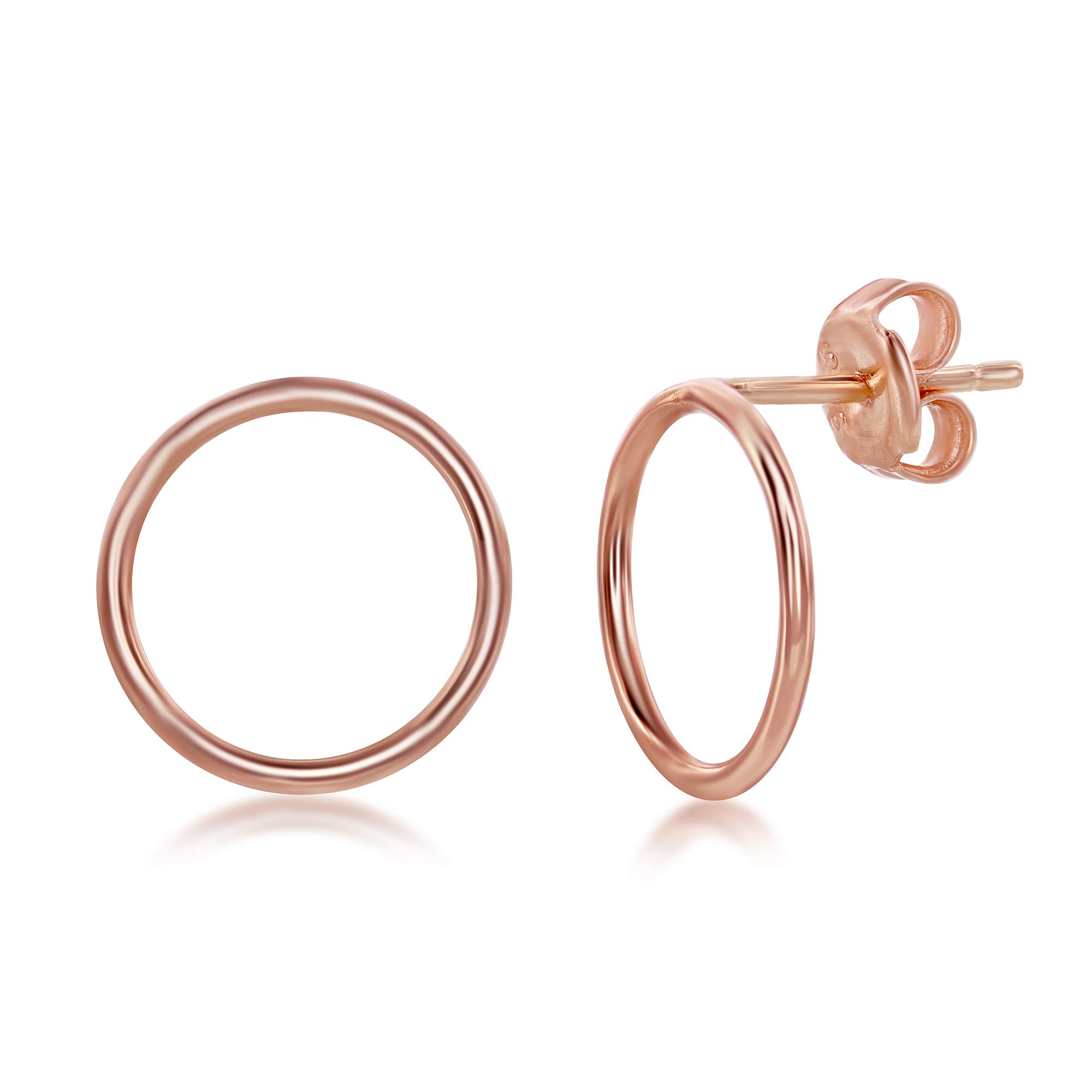 Sterling Silver or Rose Gold Plated Open Circle Stud Earrings for Women - Minimalist Dainty Hoop Earrings for Everyday Wear, Gift Giving & Special Occasions