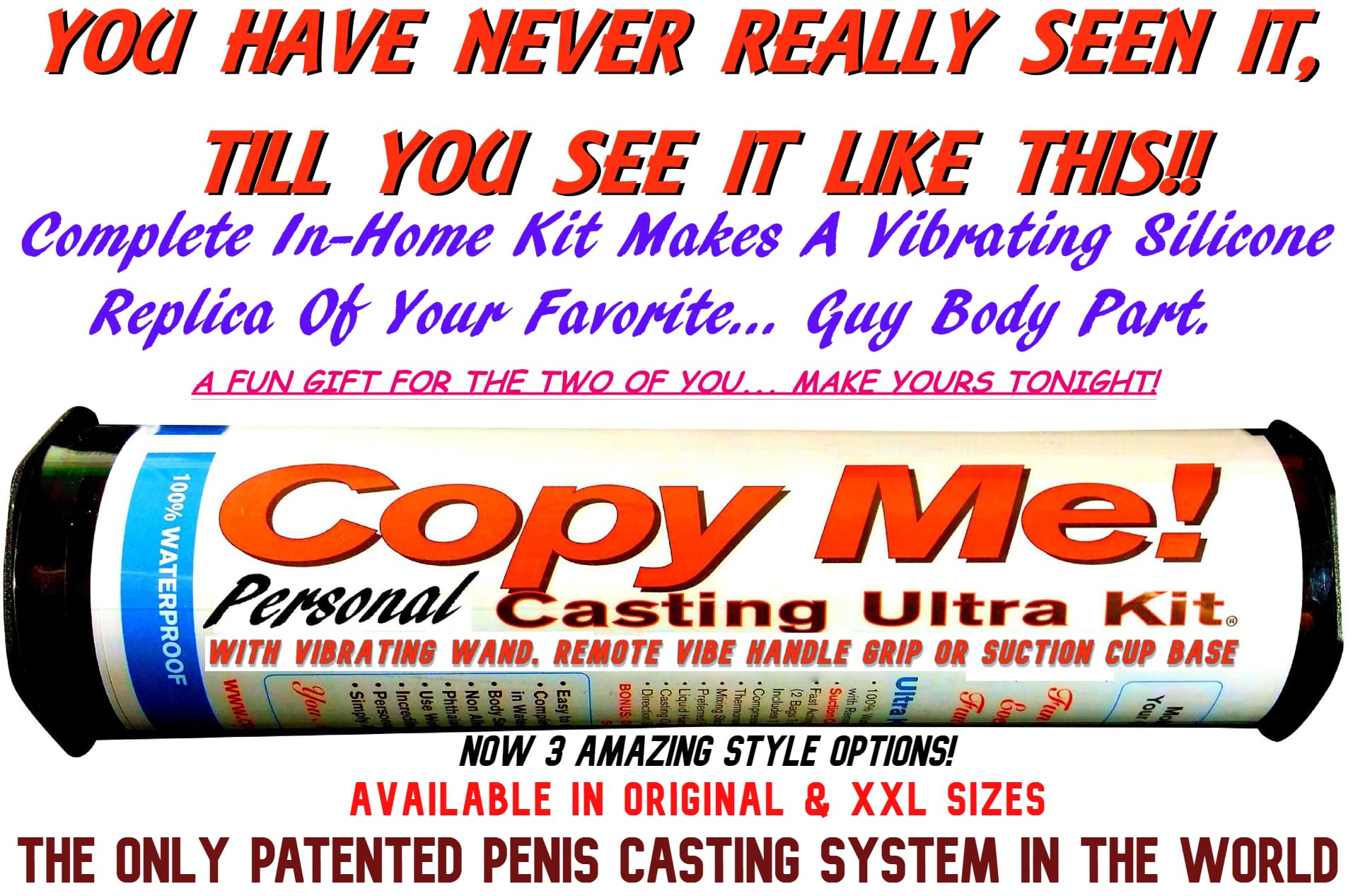 Copy Me! XXL Penis Casting Kit - 12 Inch Realistic Dildo Maker with Suction Cup & Waterproof Vibrator (Orange) - Perfect for Couples Play, Solo Pleasure & DIY Adult Toys at Home