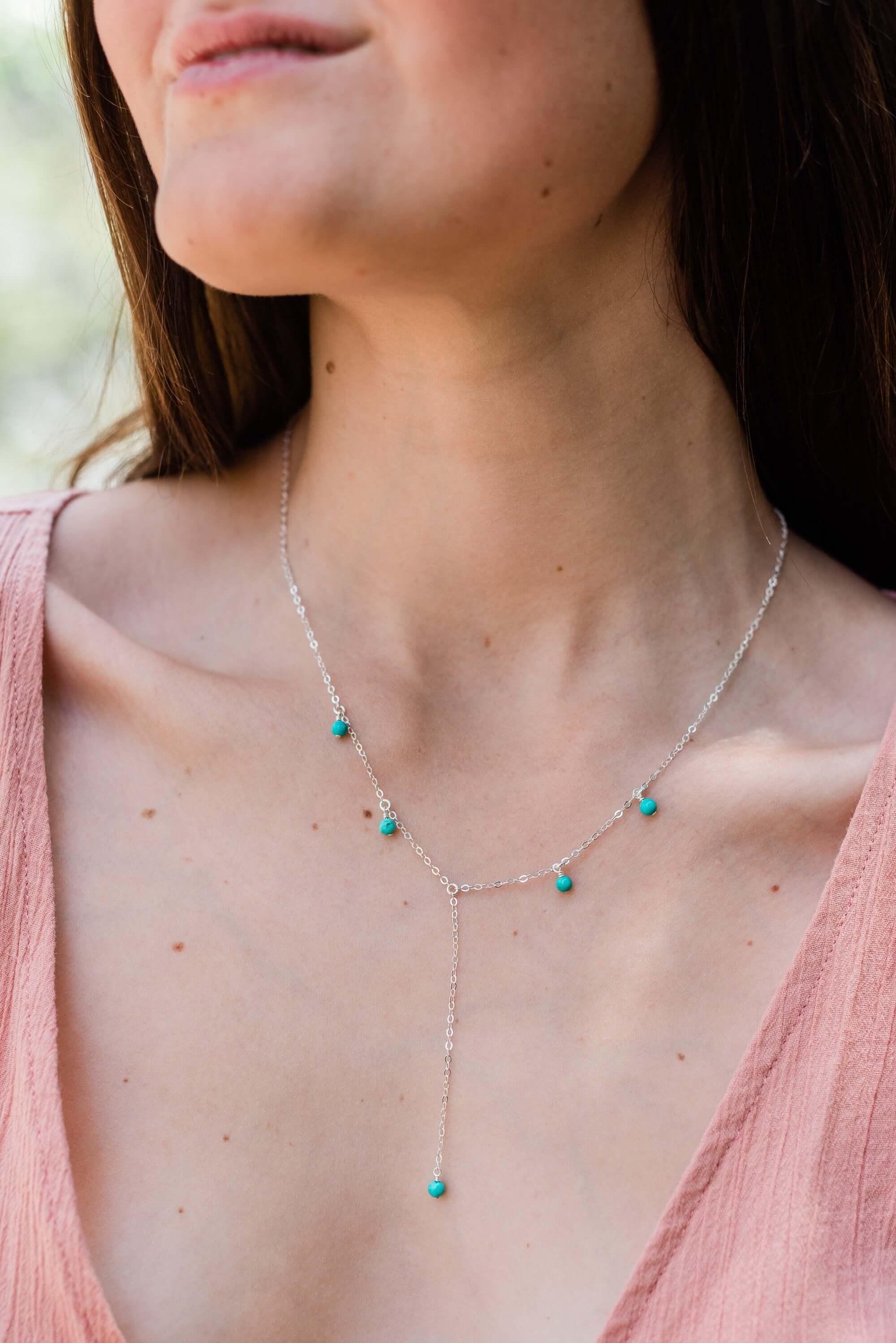 Handmade Turquoise Boho Lariat Necklace - Long Layered Statement Piece for Women | Perfect for Festivals, Beach Vacations & Boho Chic Outfits