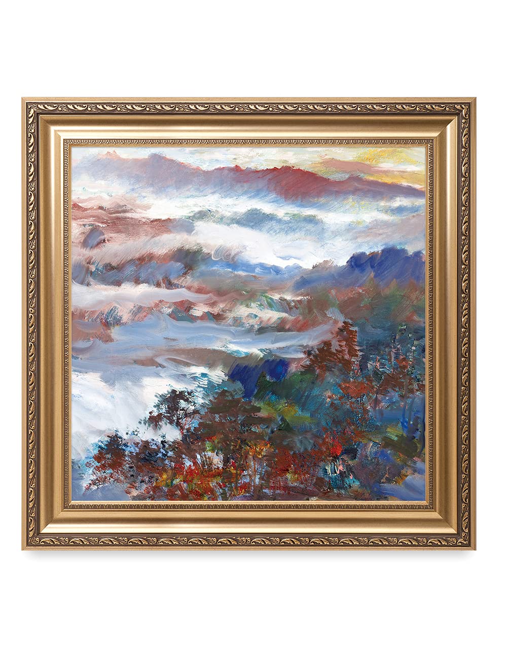 DECORARTS - David Ma Mountain Overlook Abstract Landscape Wall Art Print - 30x30 Inch Giclee Framed Canvas - Ready to Hang - Perfect for Living Room, Bedroom & Office Decor
