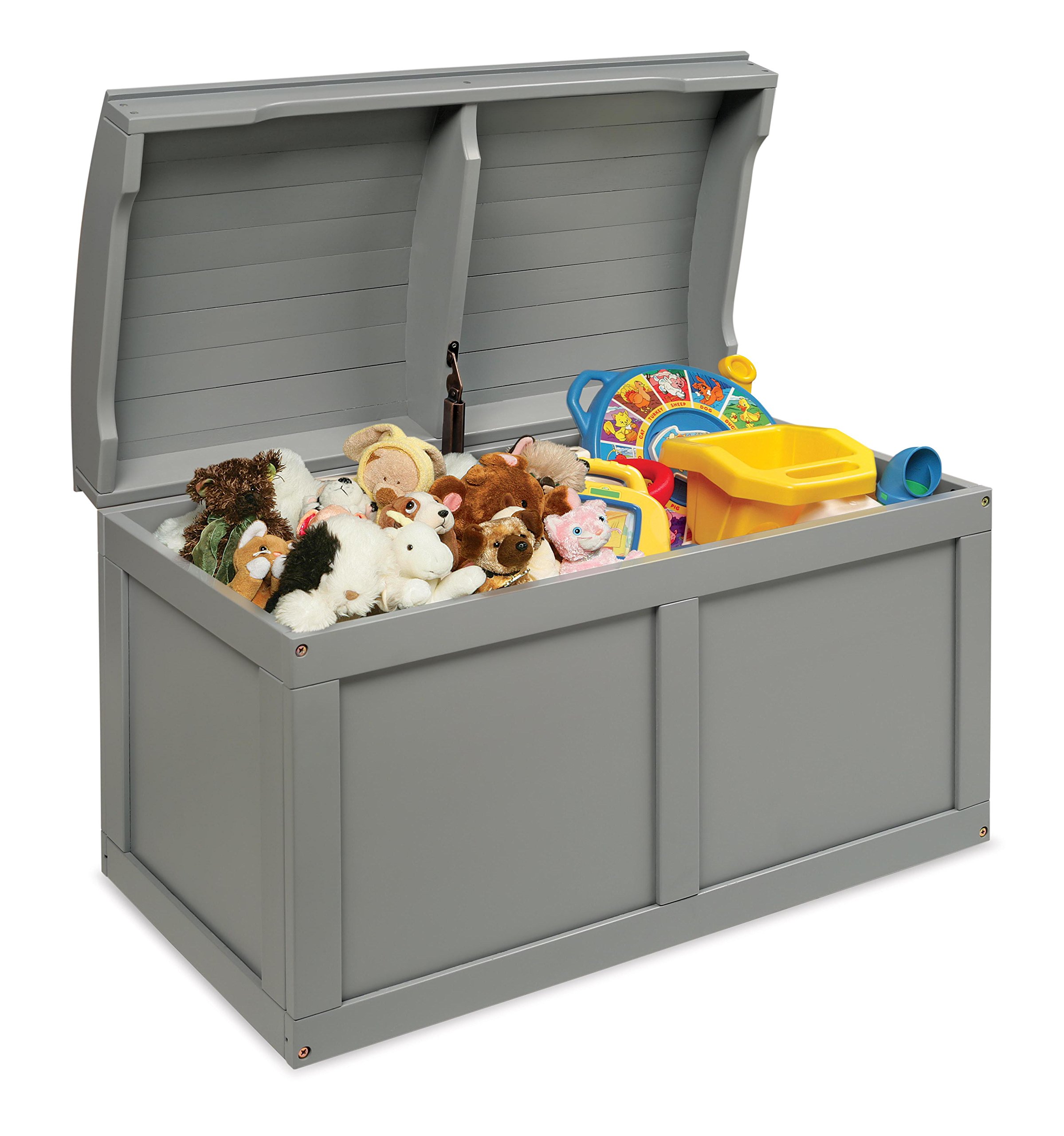 Badger Basket Kids Hardwood Toy Storage Chest with Safety Hinge - Gray Barrel Top Toy Box for Nursery, Playroom & Bedroom Organization