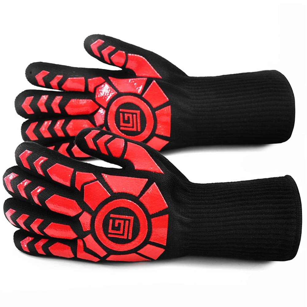 Heat Resistant BBQ Gloves 932°F - Extra Long Oven Mitts for Grilling, Baking & Cooking - Protective Long Sleeve Kitchen Gloves for Barbecue, Cutting & Hot Food Handling - Ideal for Outdoor Grilling, Camping & Home Kitchen Use