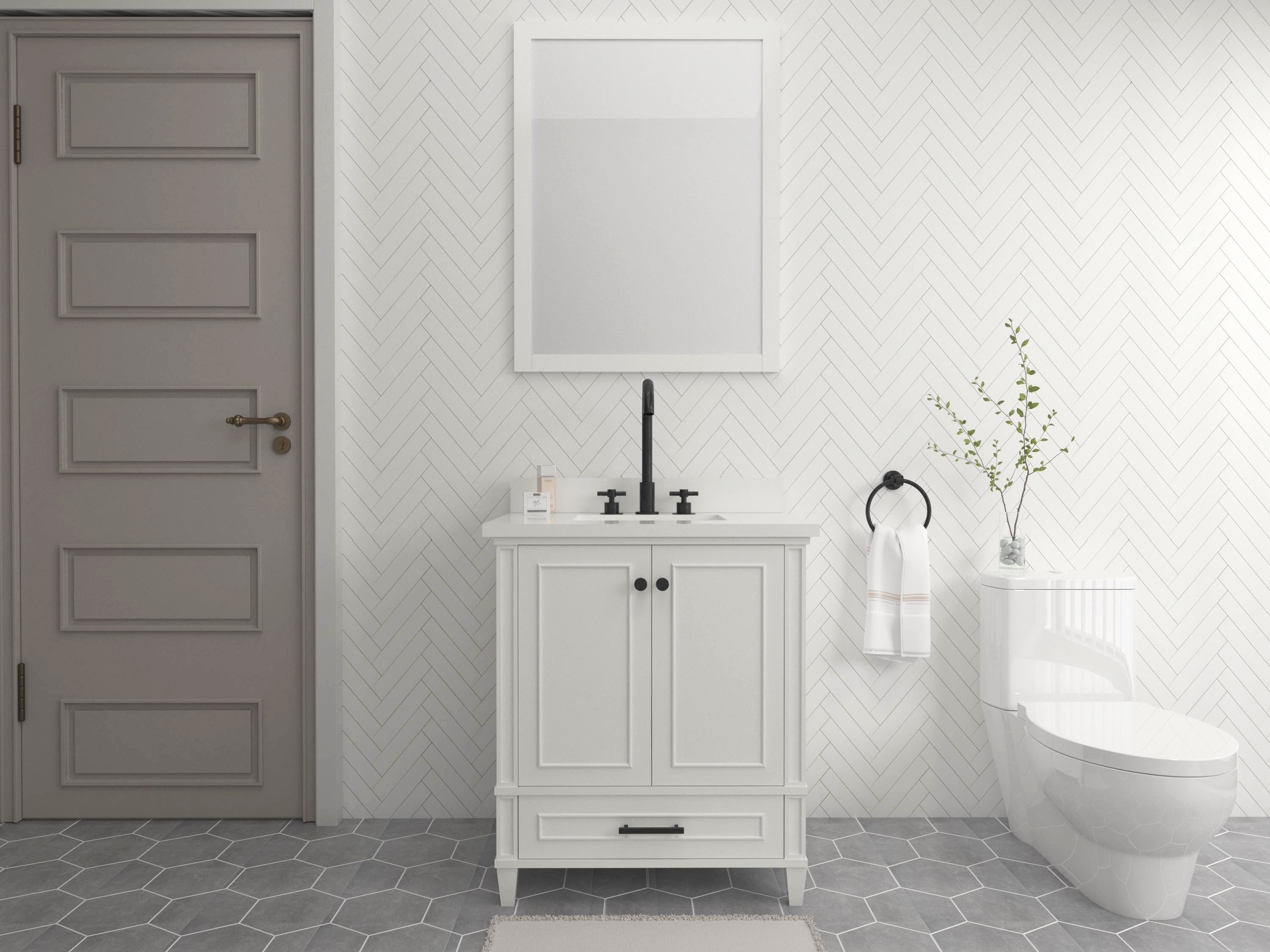 Windsor 29.5 Inch Solid Wood Bathroom Vanity Cabinet in Bright White - Perfect for Modern Bathroom Renovations & Small Space Solutions