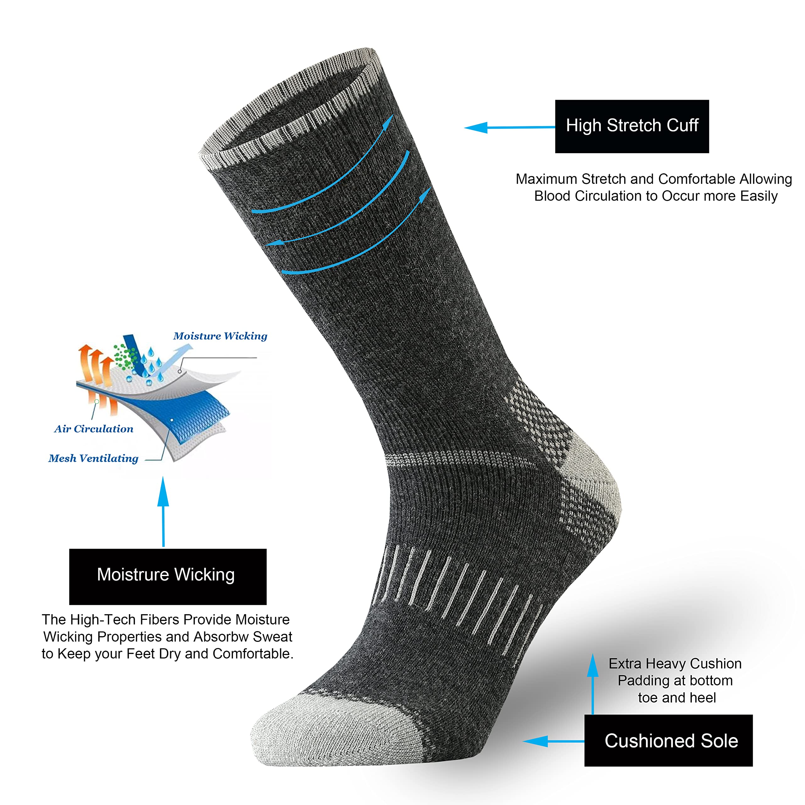 ONKE Merino Wool Cushion Crew Socks for Men - Moisture Wicking, Breathable & Soft Hiking Socks for Outdoor Activities, Running, and Daily Wear - Warm & Comfortable Performance Socks for Cold Weather