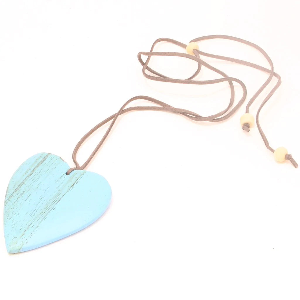 Baby Blue Simple Wooden Heart Necklace - Dainty Minimalist Jewelry for Women - Perfect for Valentine's Day Gifts, Anniversary Presents & Everyday Wear