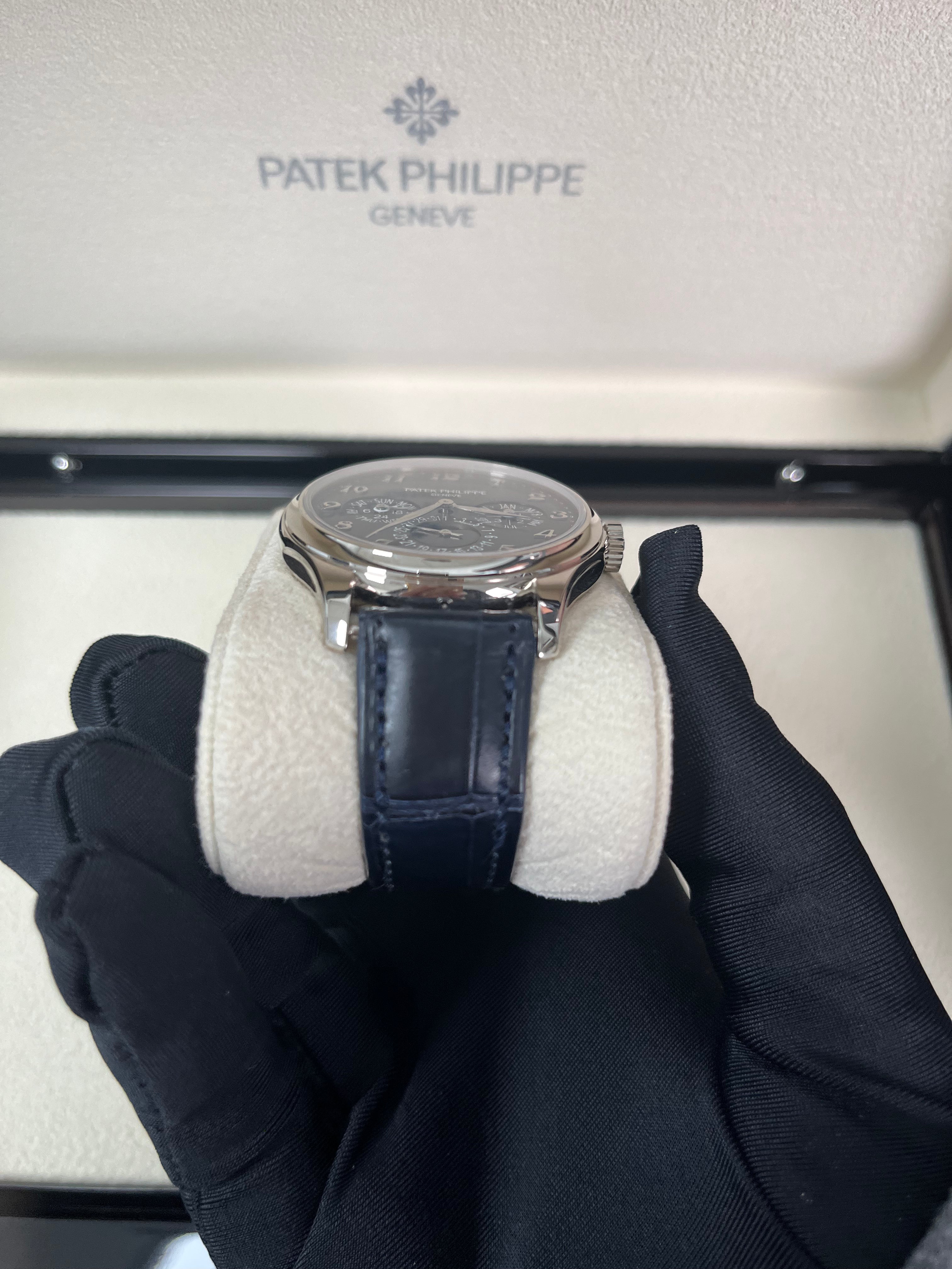 Patek Philippe Grand Complications Perpetual Calendar Moon Phase Watch - 18K White Gold Case, Royal Blue Dial & Alligator Leather Strap (Ref#5327G-001) | Luxury Dress Watch for Formal Occasions & Collector's Item