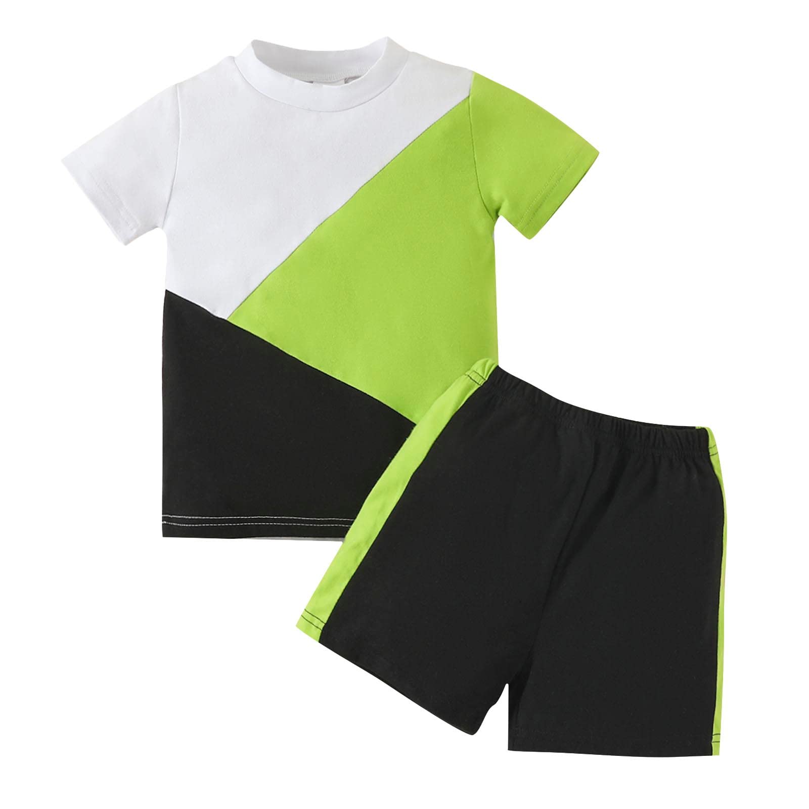 Stylish Toddler Boys' Summer Outfit - Short Sleeve Patchwork T-Shirt & Matching Shorts Set | Comfortable Cotton Playwear for Beach, Park & Daily Activities