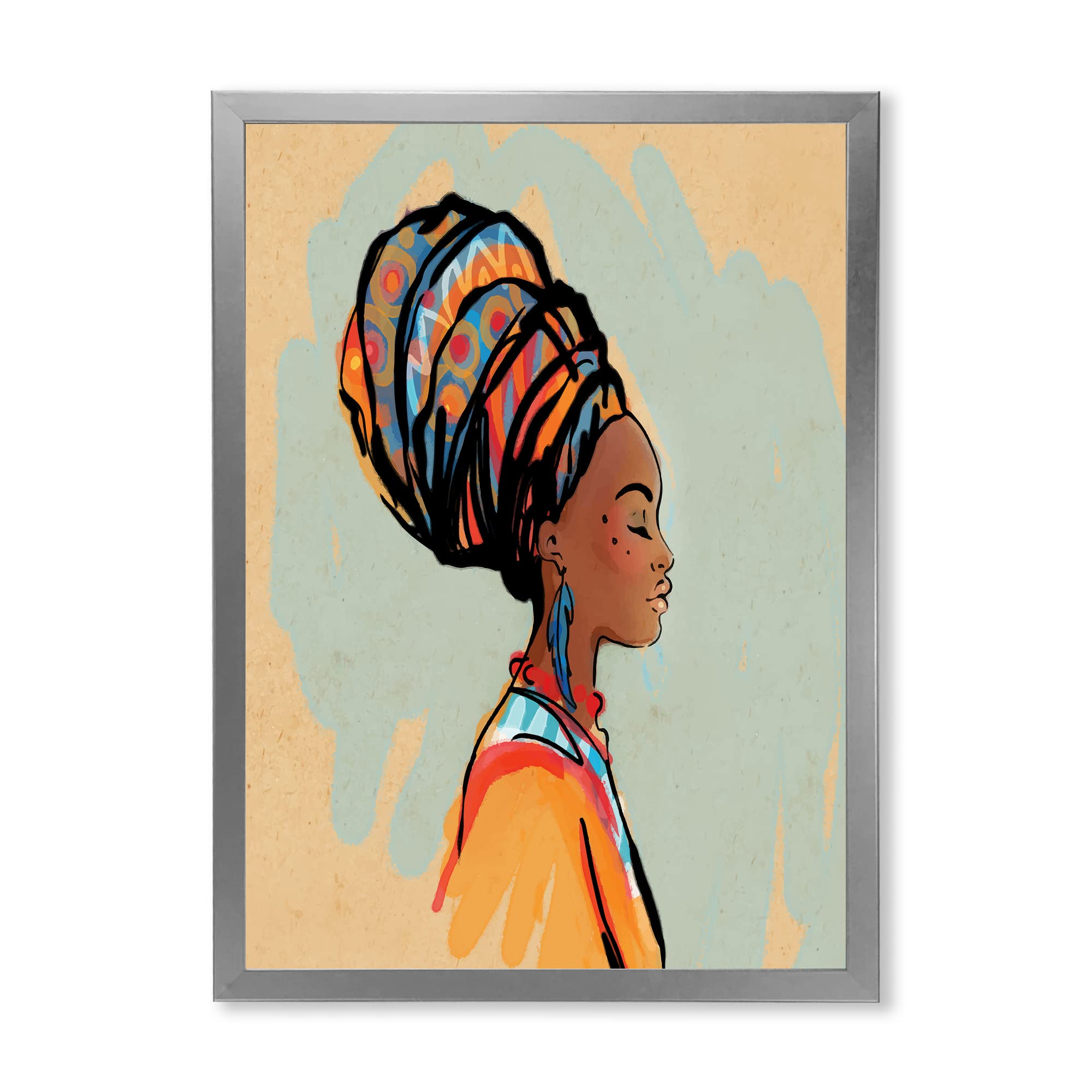 Modern Framed Wall Art - Portrait of African American Woman with Turban III | Home & Office Decor | Living Room, Bedroom, Study Wall Decoration