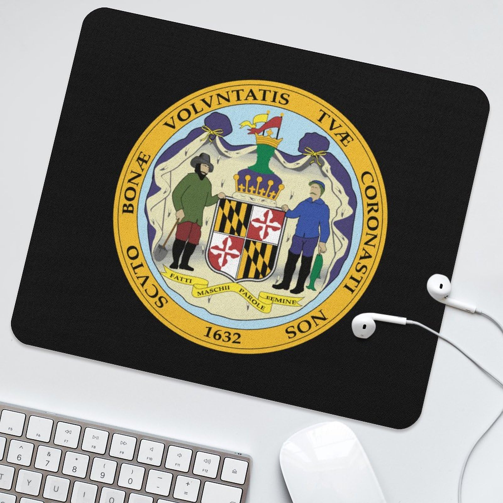 Maryland State Seal Non-Slip Square Mouse Pad - Durable Computer Mouse Mat for Laptop, Home, Office, and Gaming Use