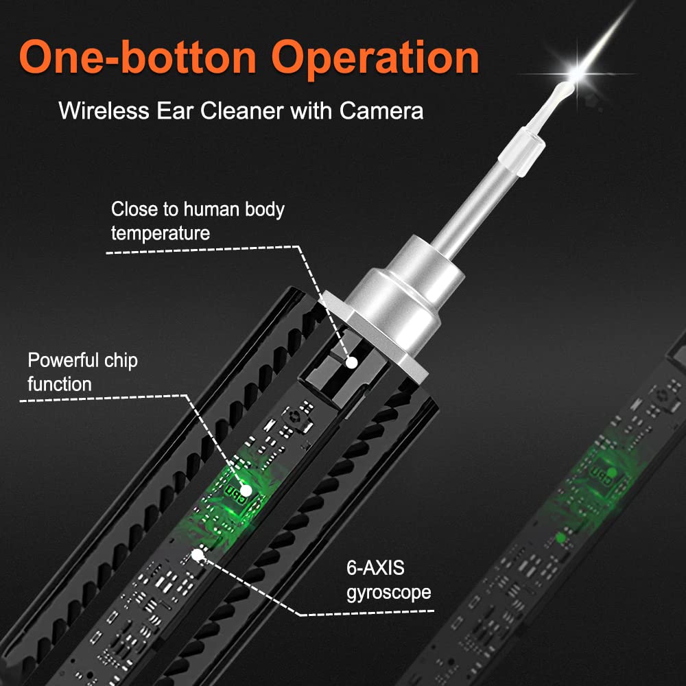 **1080P Ear Wax Removal Tool with Camera - Ear Cleaner Kit for iOS & Android, 8-Piece Set (Black) - Safe & Hygienic Ear Cleaning for Home & Travel**
