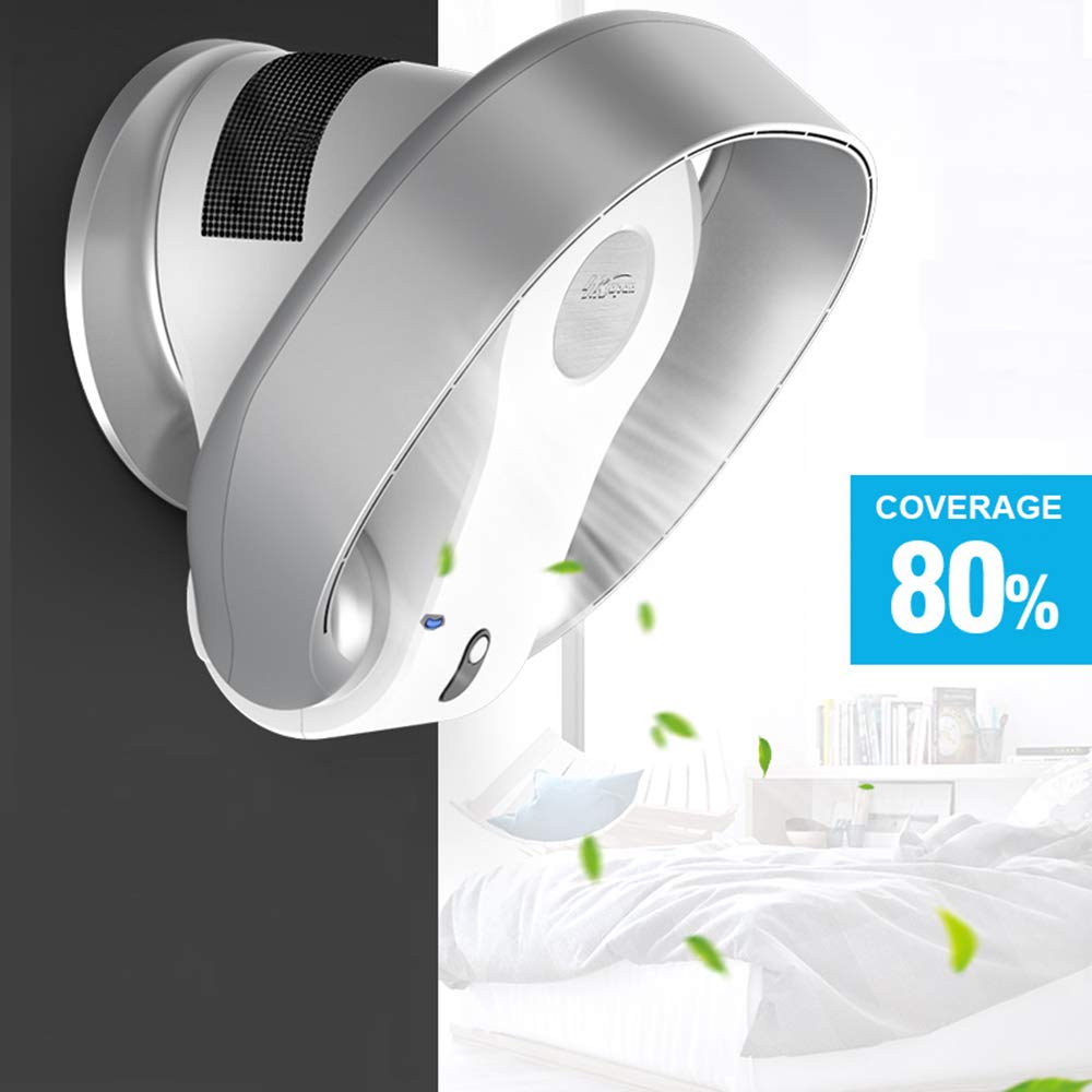 Silver Bladeless Wall Mount Fan - Ultra Quiet Air Circulator with Remote Control & Timer, 90° Oscillation - Perfect for Bedroom, Office, and Living Room Cooling