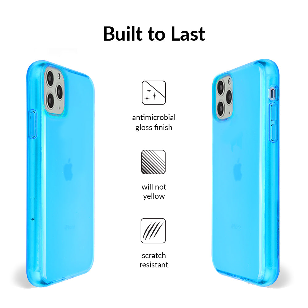 Neon Blue Clear iPhone Case - Shockproof & Scratch-Resistant Protective Cover for iPhone 12/13/14/15 Pro Max - Slim Fit Transparent Phone Case for Everyday Use & Outdoor Activities