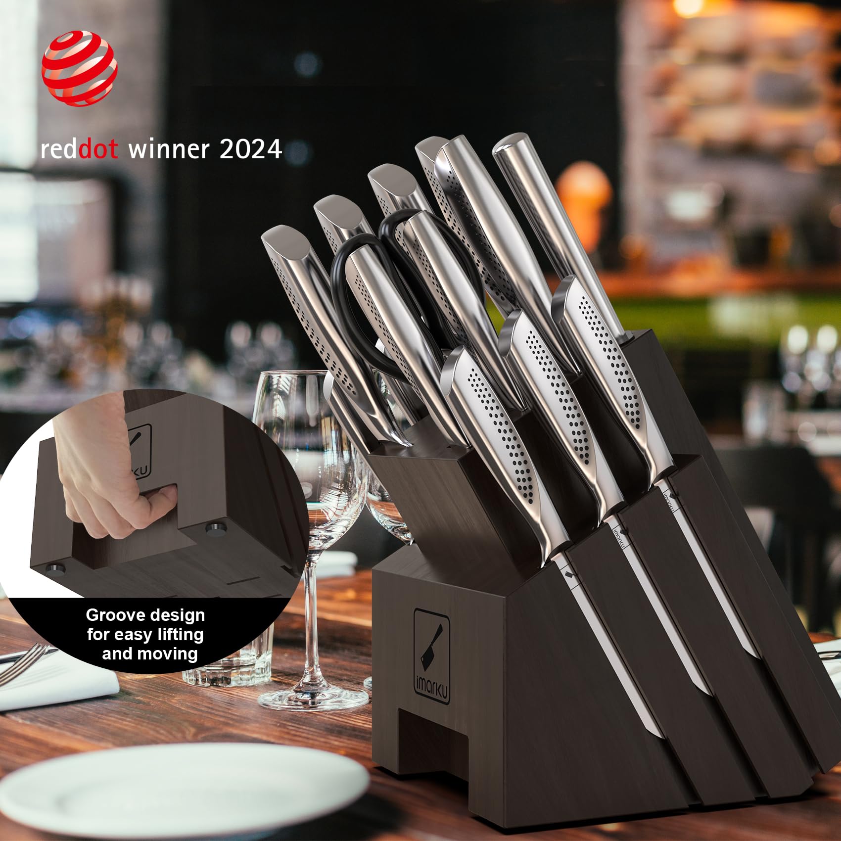 Imarku 16-Piece High Carbon Stainless Steel Kitchen Knife Set with Block - Ultra Sharp Japanese Knives, Non-Slip Ergonomic Handle, Dishwasher Safe - Perfect for Home Chefs, Cooking Enthusiasts & Gift Giving