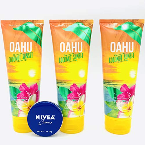 Bath and Body Works 3-Pack Ultra Shea Butter Body Cream - 8 Oz Oahu Coconut Sunset & Travel Size 1 Oz | Deep Moisturizing for Dry Skin | Perfect for Vacation, Gym Bag & Daily Hydration