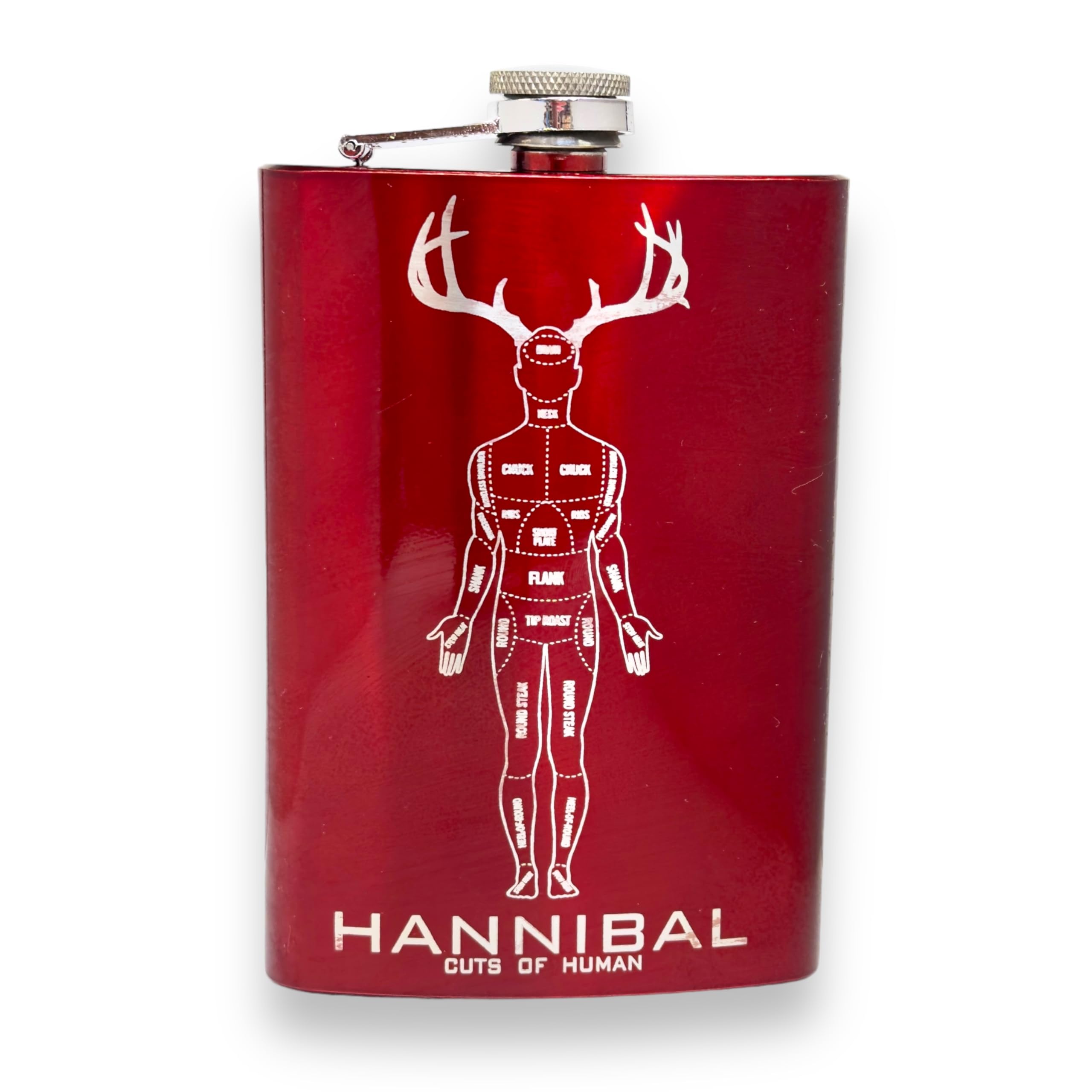 8oz RED Hannibal Flask - Stainless Steel Hip Flask for Whiskey, Bourbon & Liquor - Perfect for Outdoor Adventures, Camping & Gifting