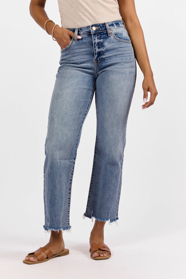 Briauna Women's Light Wash Distressed Hem Ankle Length Wide Leg Jeans - Comfortable High Waisted Denim Pants for Casual Outfits & Streetwear Fashion