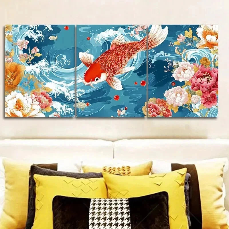 3-Piece Red & White Carp Wall Art Set - Framed Canvas 50x70cm (20x28in) | High-Quality Australian-Made Print | Ready to Hang | Perfect for Living Room, Bedroom & Office Decor