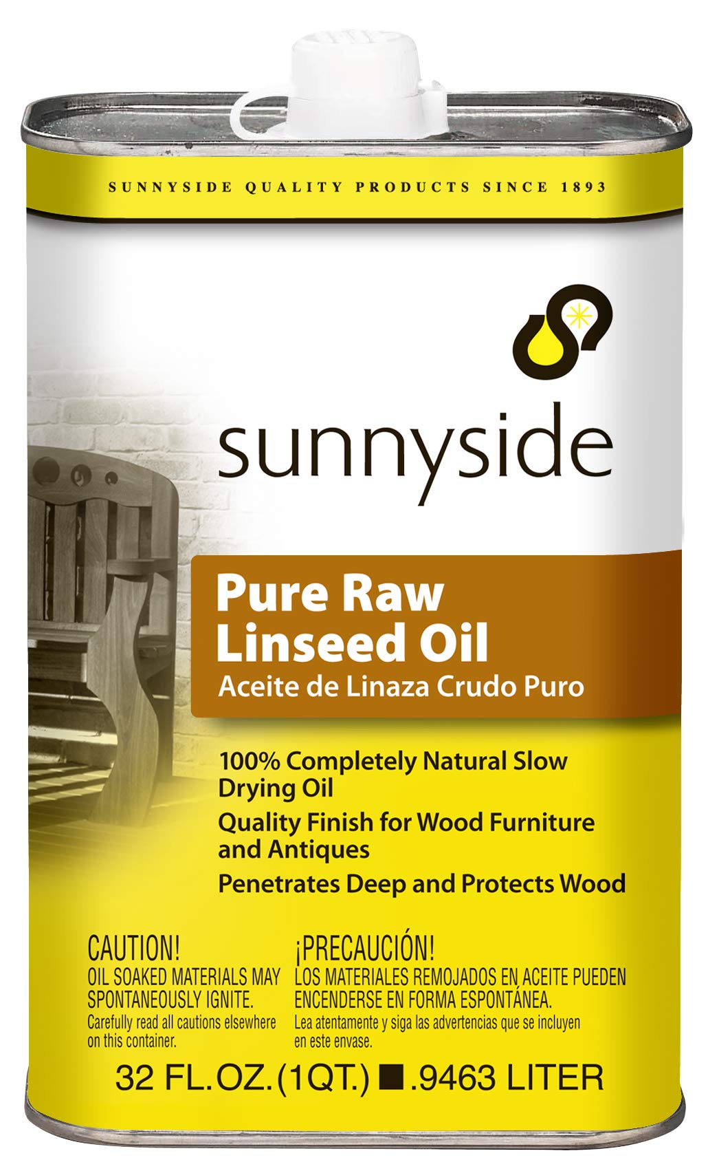 Pure Raw Linseed Oil by Sunnyside - 1 Quart (32 oz) for Wood Finishing, Furniture Restoration & DIY Projects
