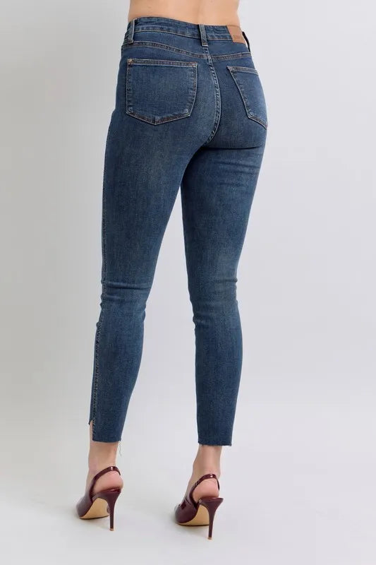 Judy Blue High Waist Tummy Control Skinny Jeans for Women - Plus Size Denim Pants with Step Hem Detail | Perfect for Casual Wear, Office Outfits & Date Nights