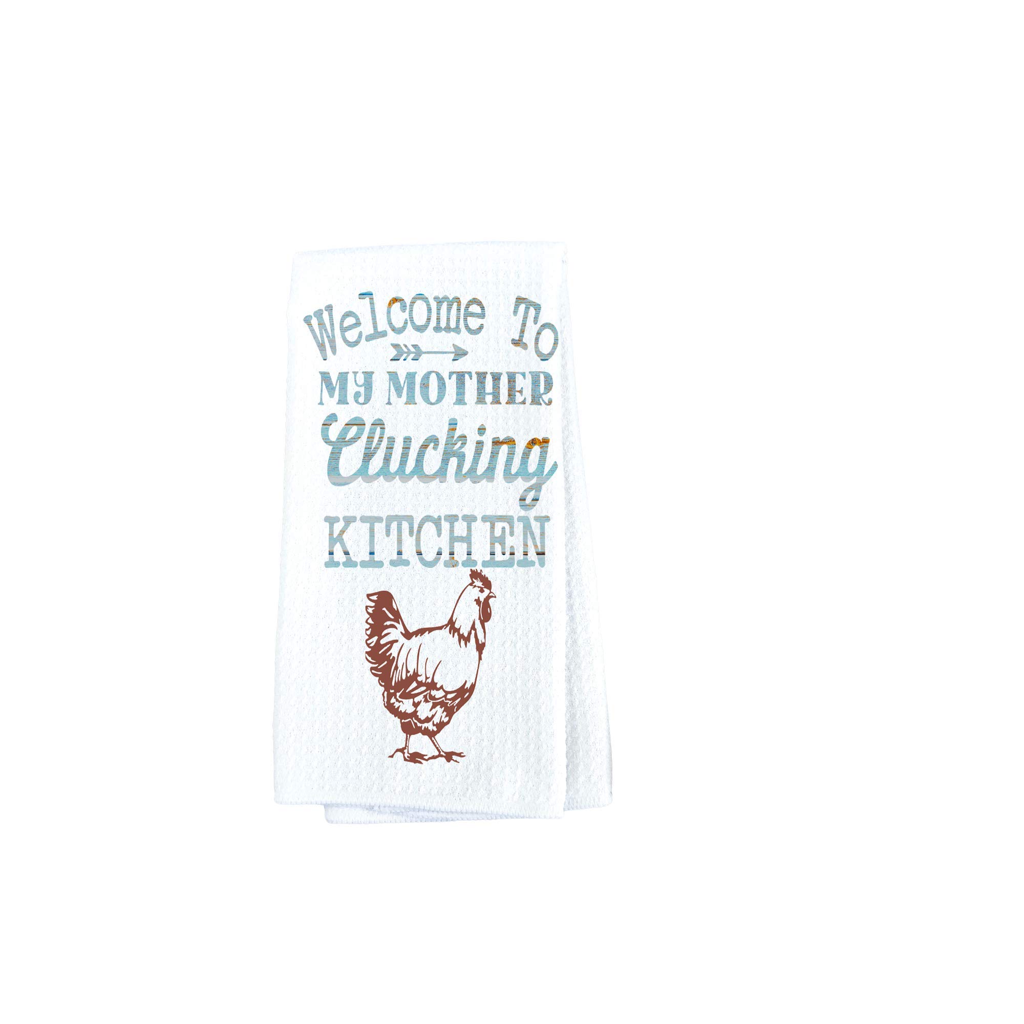 Farmhouse Kitchen Towel Set - Funny 'Welcome to My Mother Cluckin' Kitchen' Waffle Weave Dish Towels - Perfect for Farmhouse Decor, Gifts & Everyday Kitchen Use
