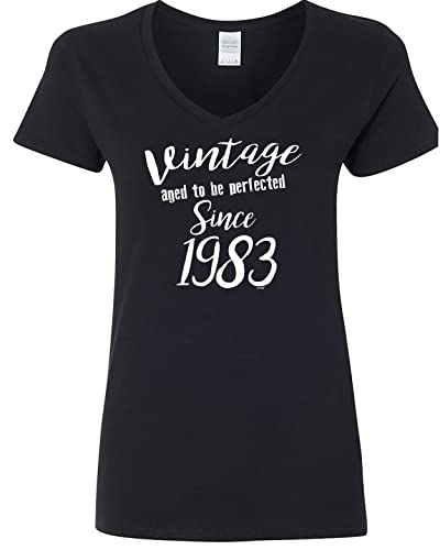Vintage 40th Birthday Gifts for Women - Aged to Perfection Since 1983 V-Neck T-Shirt | Funny 1980s Themed Birthday Present for Wife, Sister, Friend | Perfect for Parties, Reunions & Nostalgic Celebrations