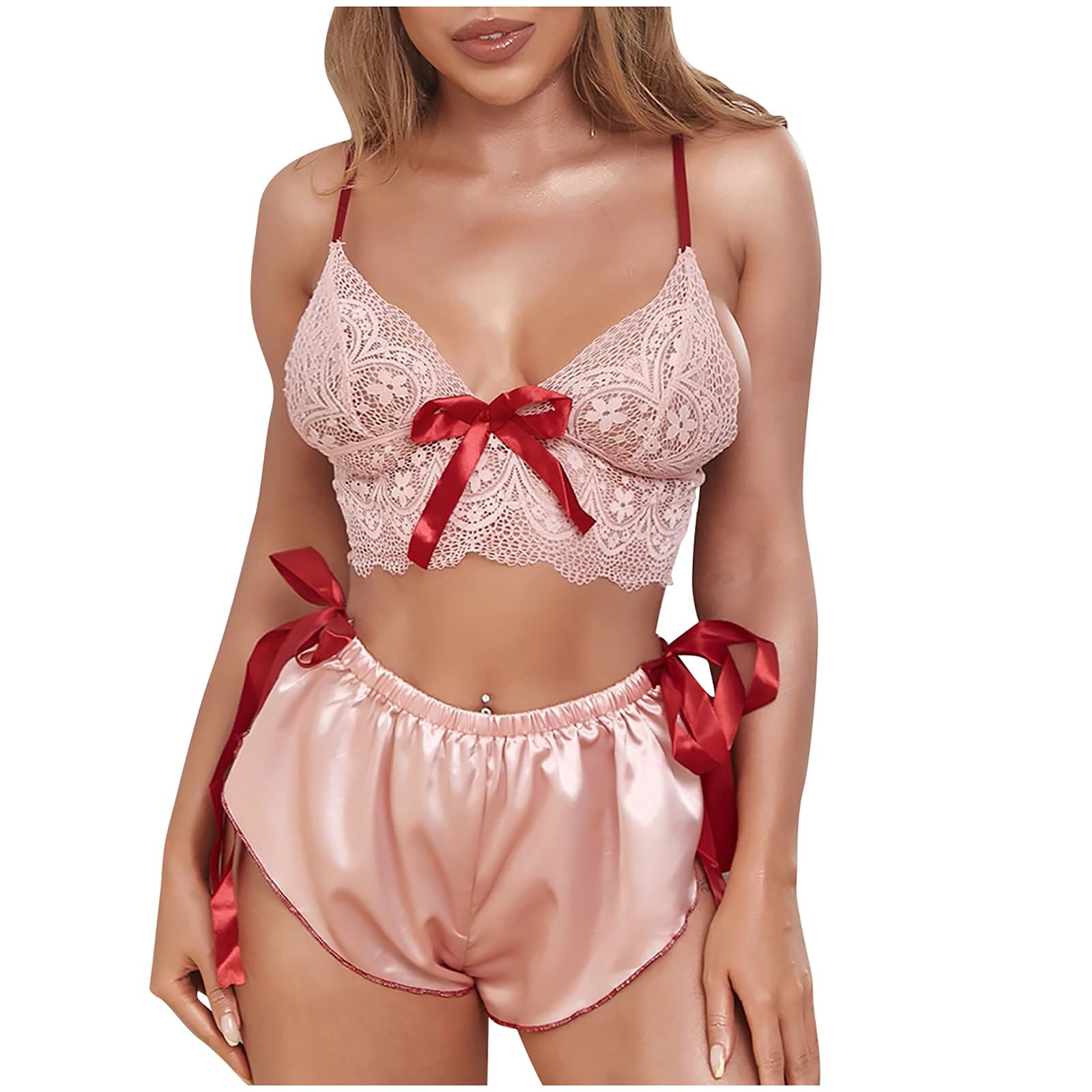 Sexy Lace Garter & Bra Lingerie Set for Women - Pink Lace Underwear, Matching Pajama Set (Medium) - Perfect for Valentine's Day, Bridal Shower & Romantic Nights