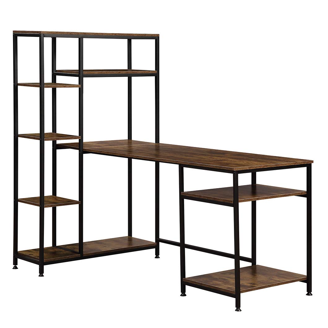 Modern Office Desk with Storage & Bookshelf - Home Office Workspace