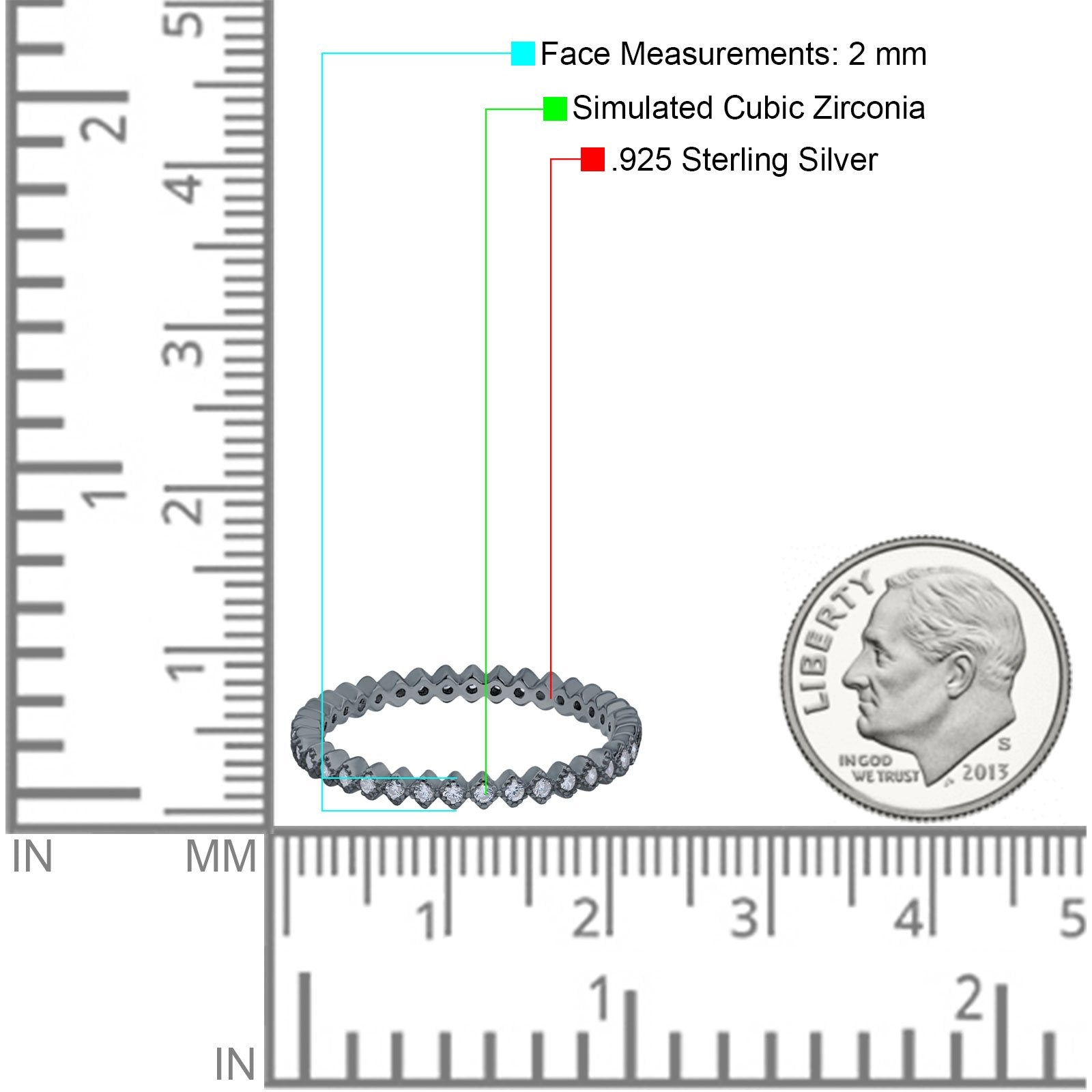 2mm Full Eternity Wedding Band Ring - Simulated Cubic Zirconia 925 Sterling Silver - Perfect for Engagement, Anniversary & Bridal Jewelry Gifts