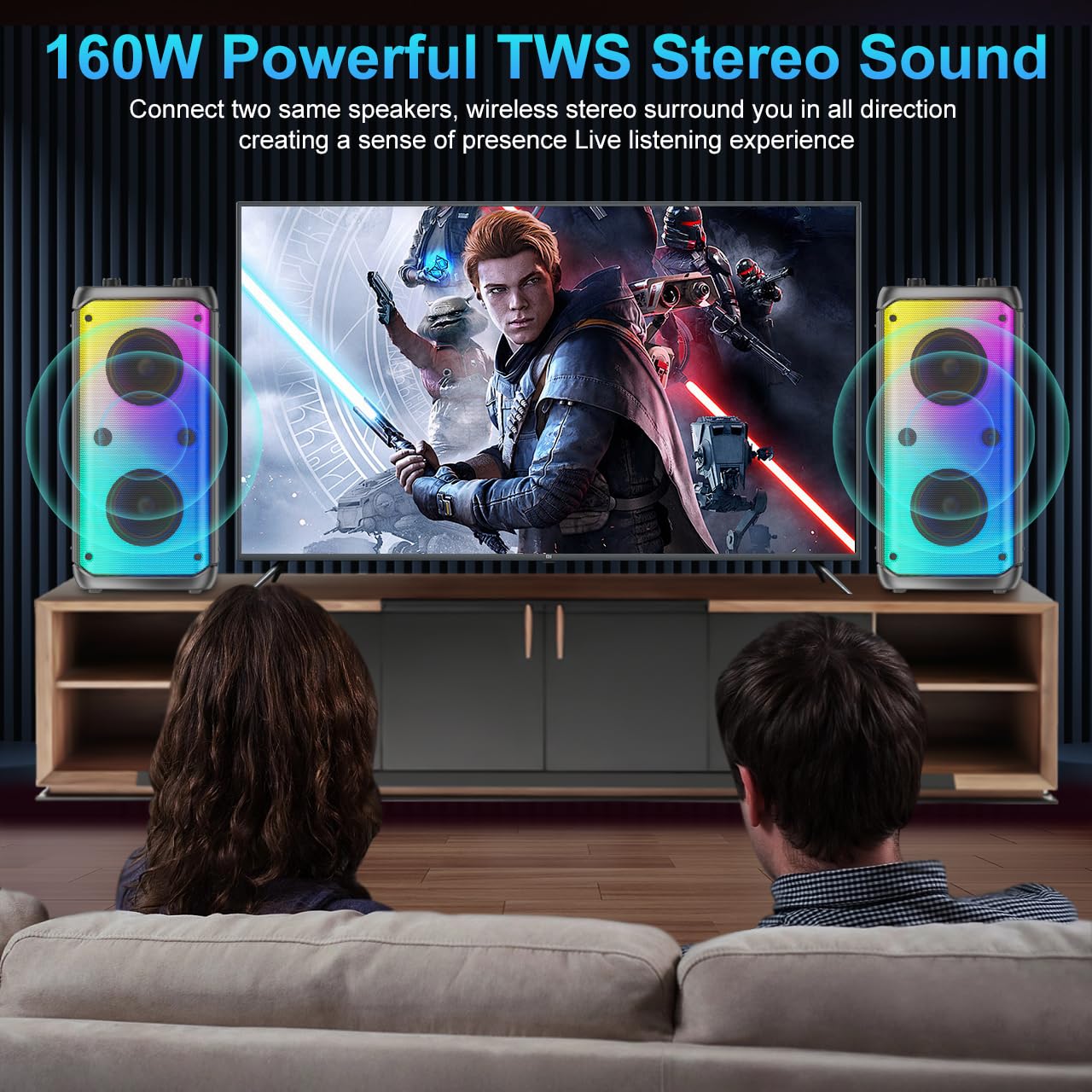 TAMPROAD 80W Bluetooth Speaker - Wireless Portable Outdoor Party Speaker with Subwoofer, Deep Bass, LED Lights & Microphone | Loud Stereo Sound for Home, Camping, Travel & Beach Parties