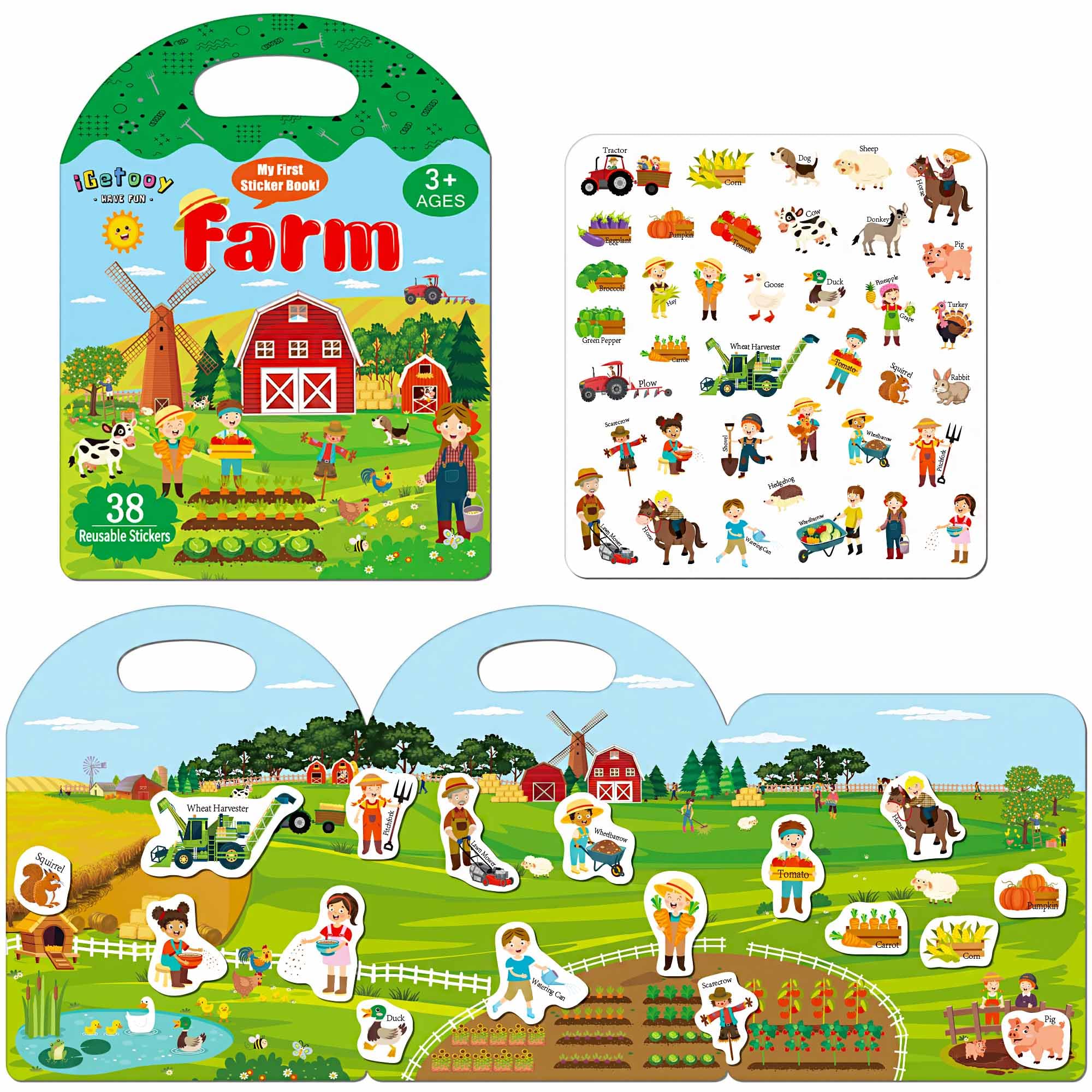 Reusable Sticker Books for Toddlers 1-3 Years Old | Farm, Airplane & Vehicle Stickers for Kids | Travel Activity Toy for Boys & Girls | Perfect for Road Trips, Airplane Rides & Quiet Playtime