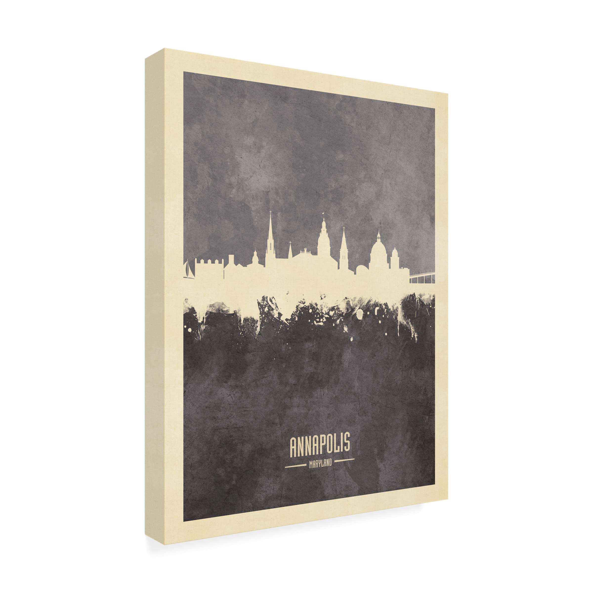 Michael Tompsett 'Annapolis Maryland Skyline Gray' Canvas Wall Art Print - Coastal Home Decor, Office & Living Room Wall Art