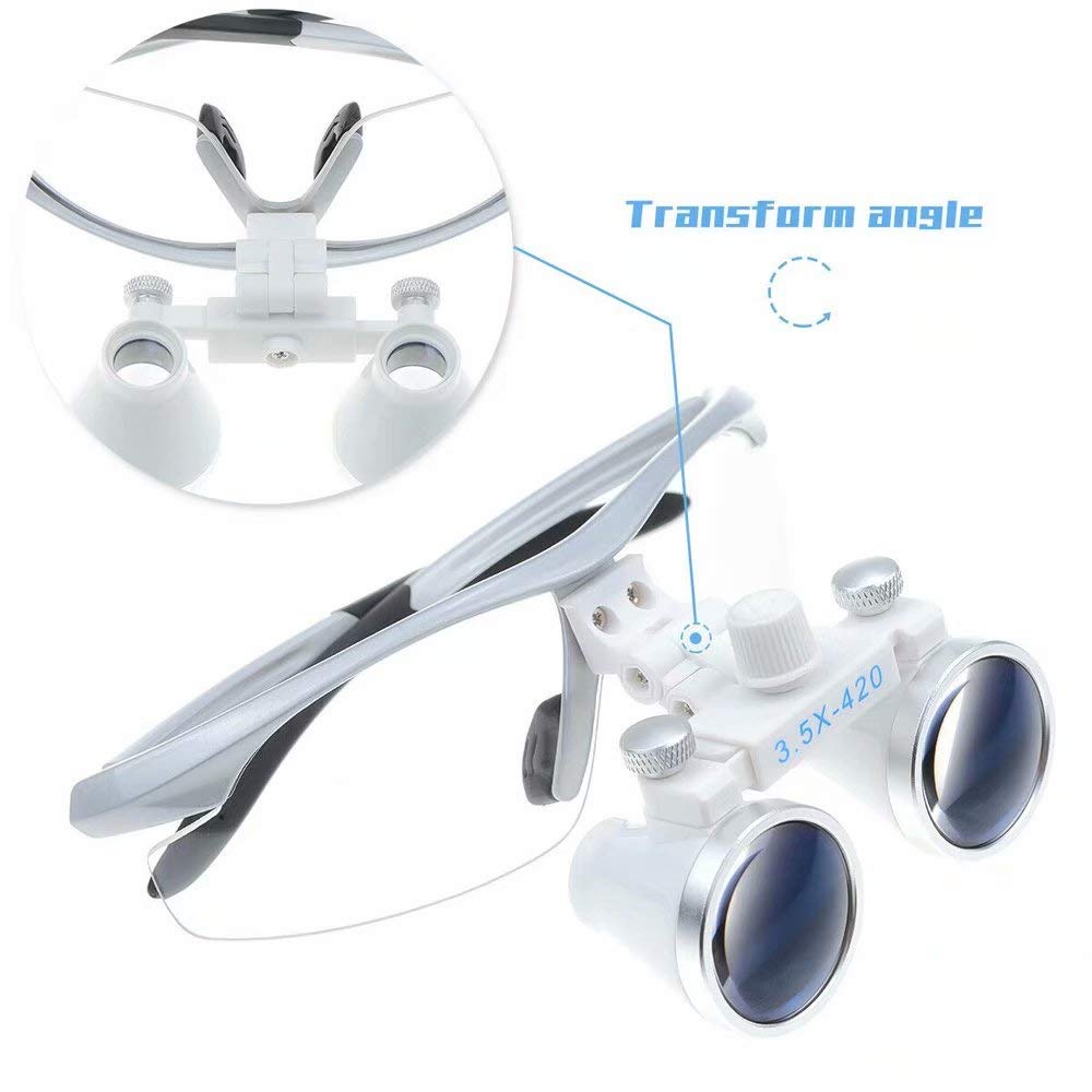 3.5X Binocular Magnifier Glasses with LED Headlight - Silver Professional Loupe Spectacles for Jewelry Making, Watch Repair & Dental Examination