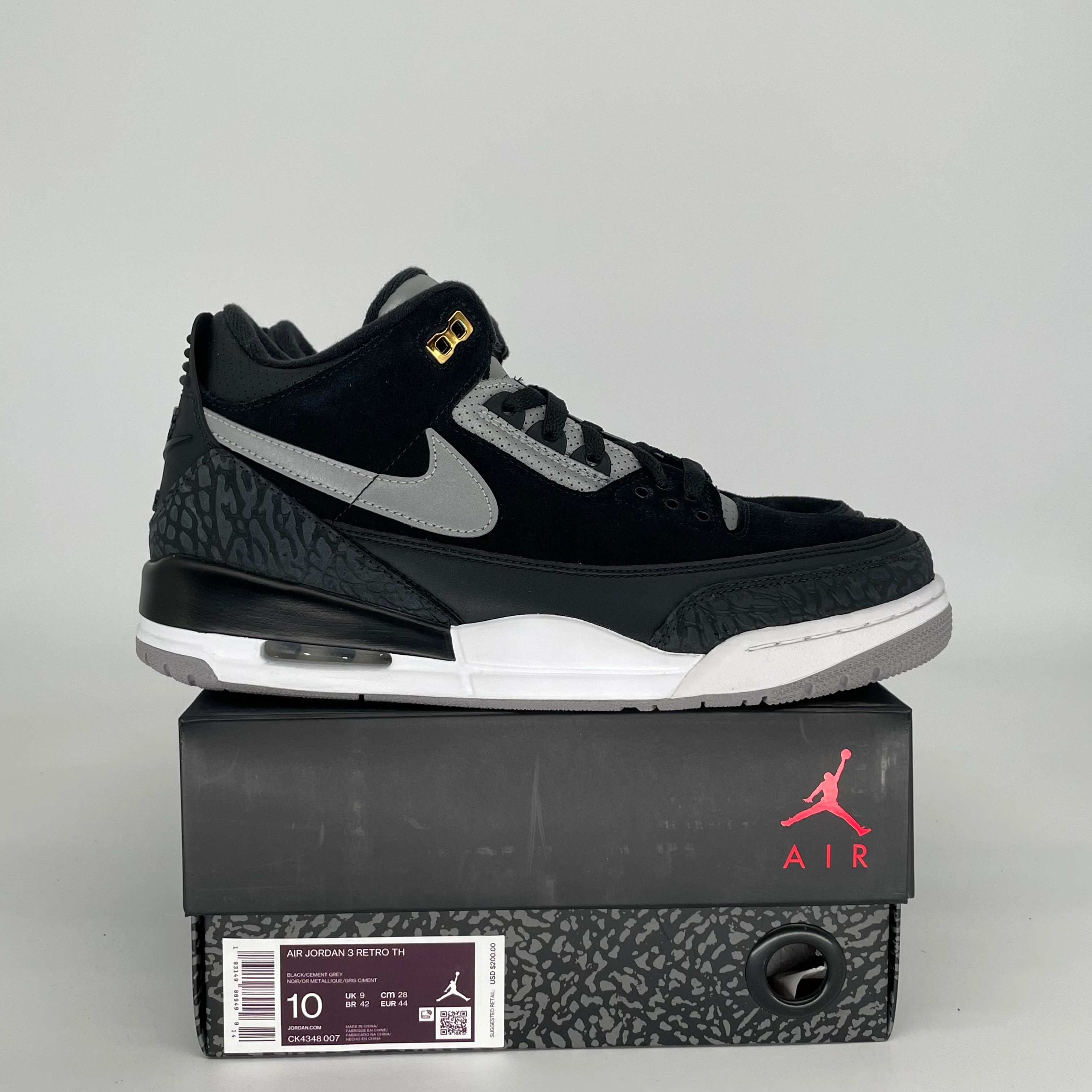AIR JORDAN 3 TINKER Black Cement Gold Men's Basketball Shoes Size 10 - CK4348-007 | Retro Sneakers for Streetwear & Basketball Games